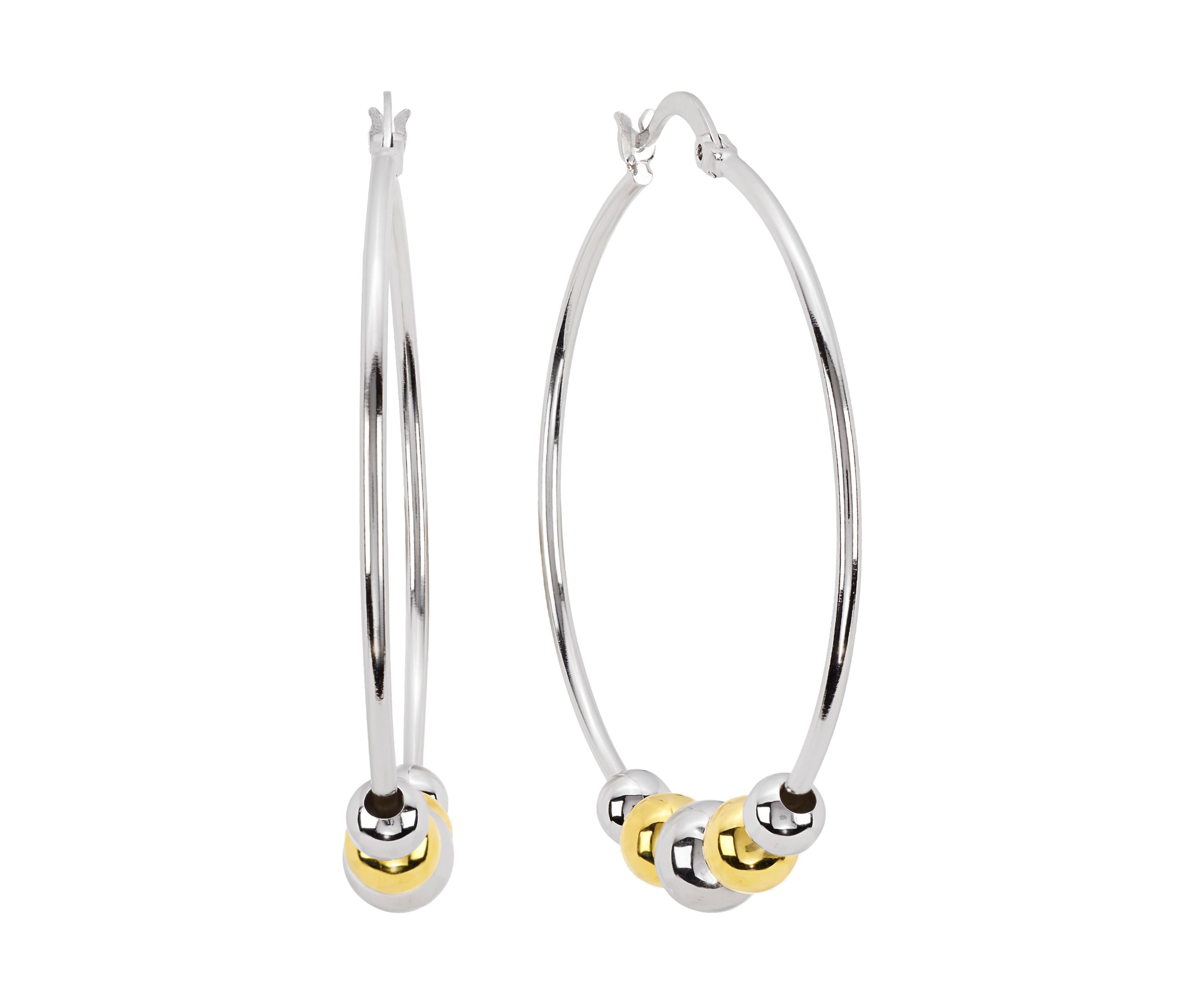 Two Tone Plated Multi Bead Click Top Hoop Earrings