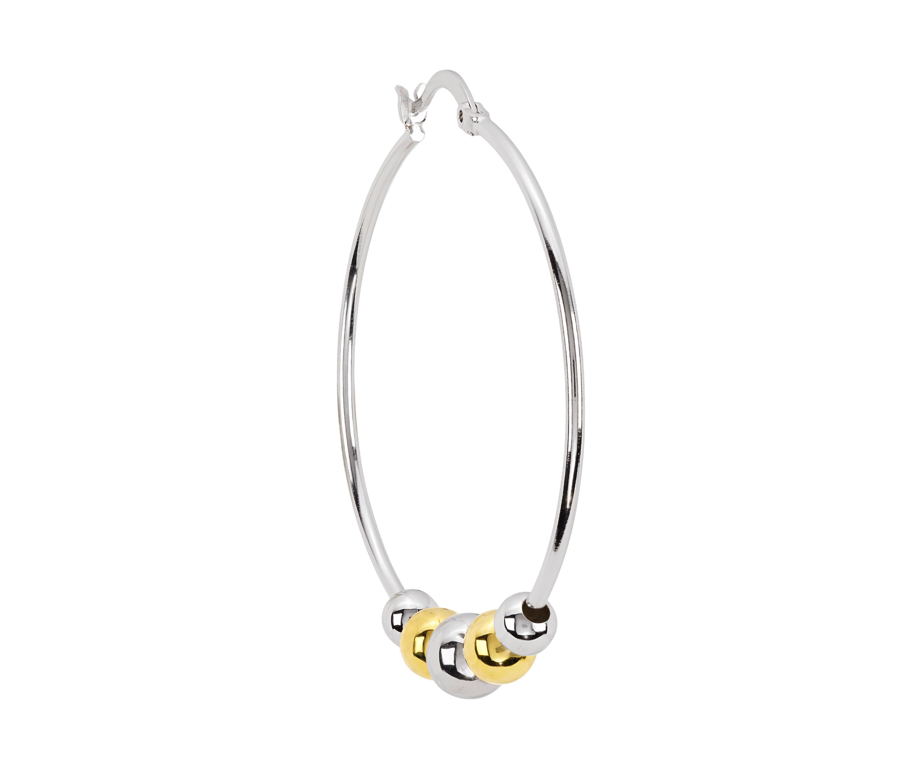 Two Tone Plated Multi Bead Click Top Hoop Earrings