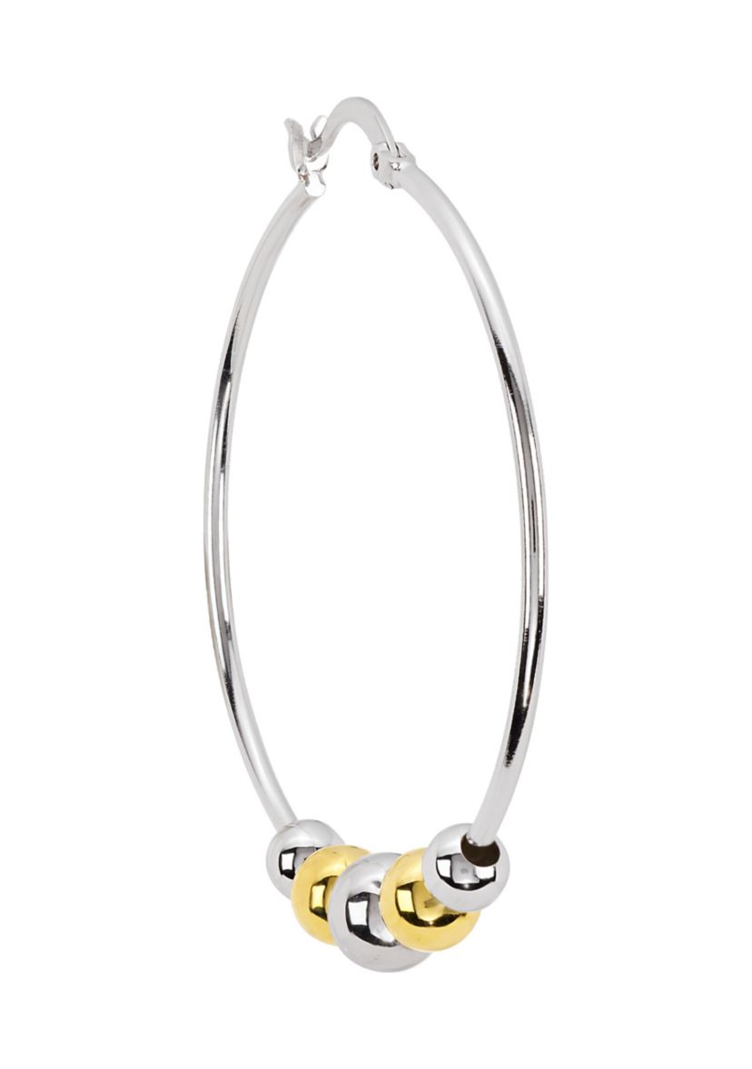 Two Tone Plated Multi Bead Click Top Hoop Earrings