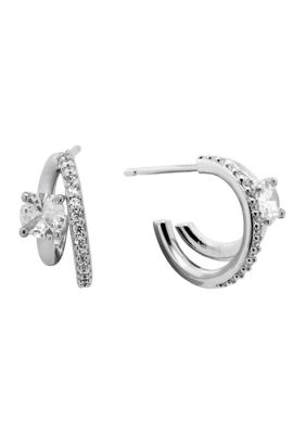 Belk Silverworks Silver Plated Cubic Zirconia Double Hoop Earrings