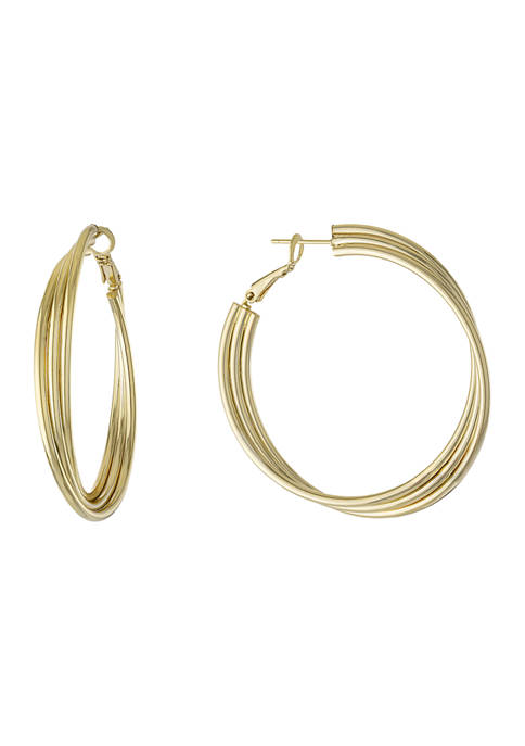 2 Inch Multi Row Clutchless Hoop Earrings in Gold-Plated Sterling Silver