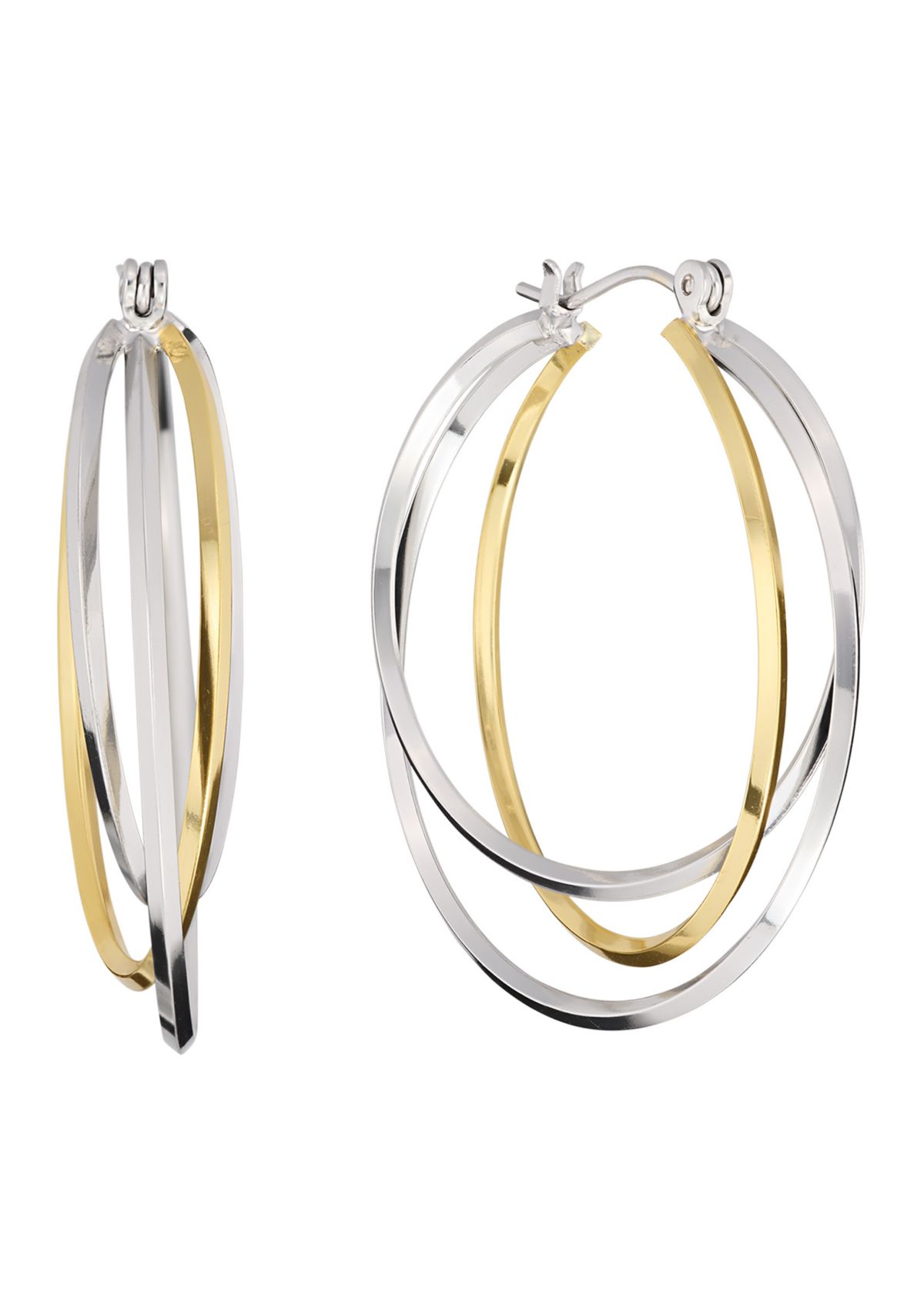 Two Tone Plated Triple Row Bypass Hoop Earrings