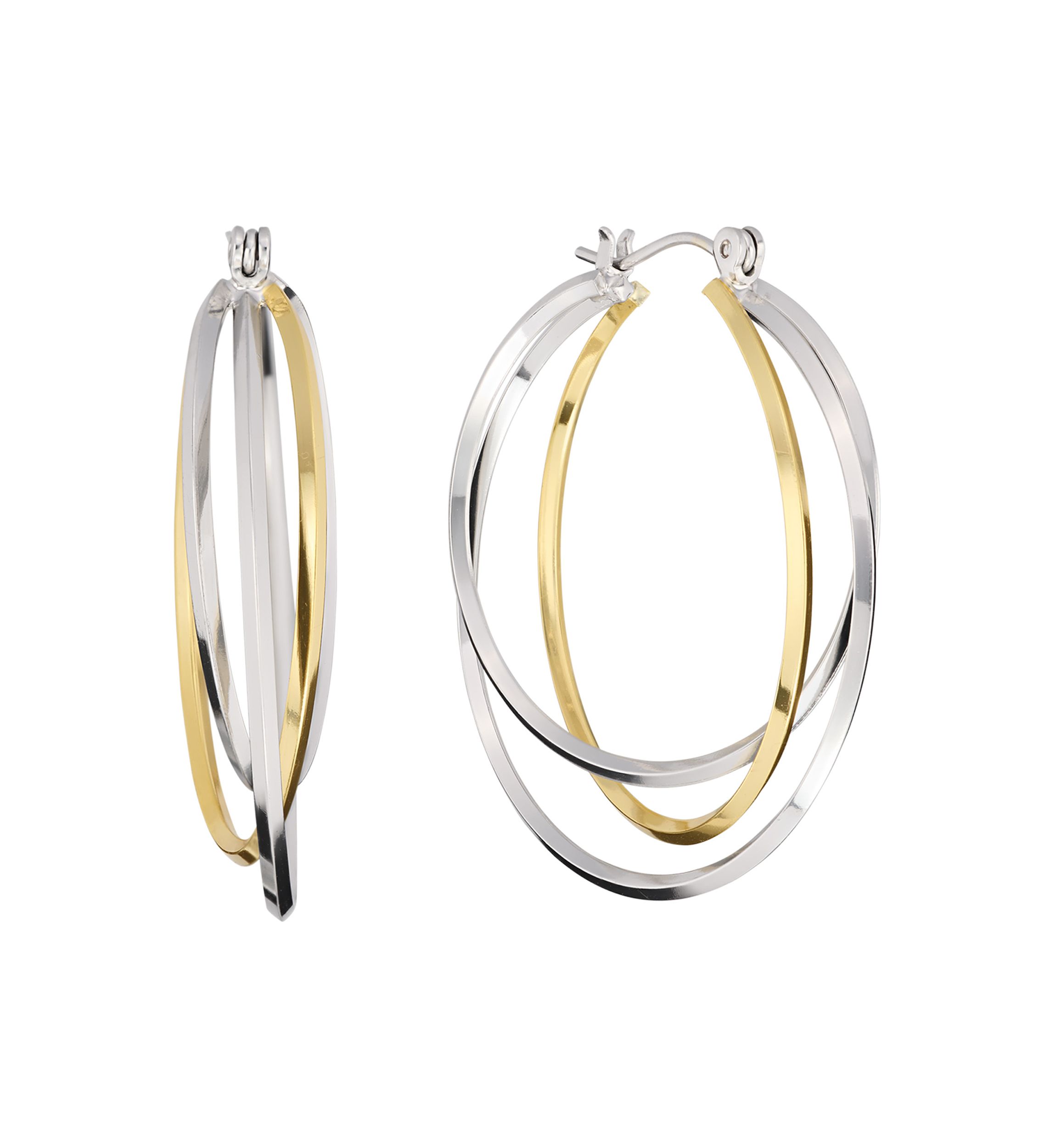 Two Tone Plated Triple Row Bypass Hoop Earrings