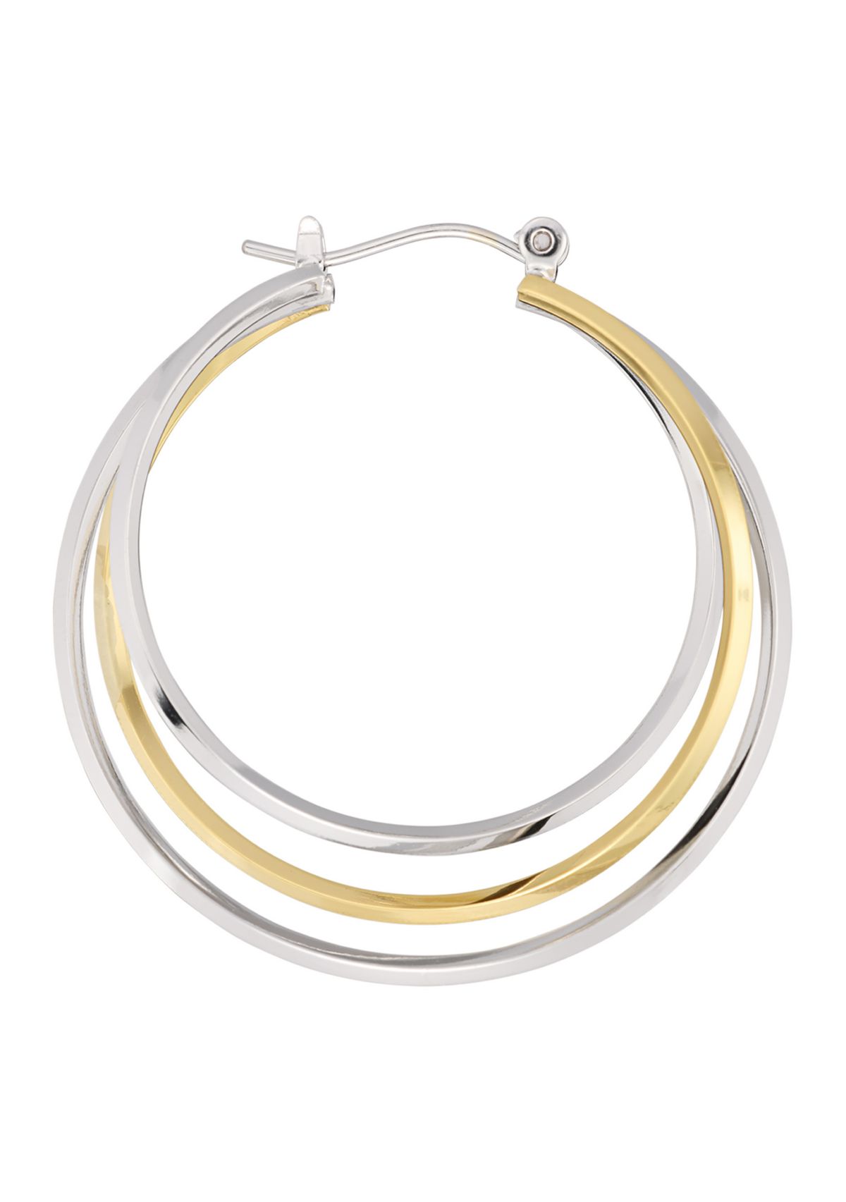 Two Tone Plated Triple Row Bypass Hoop Earrings