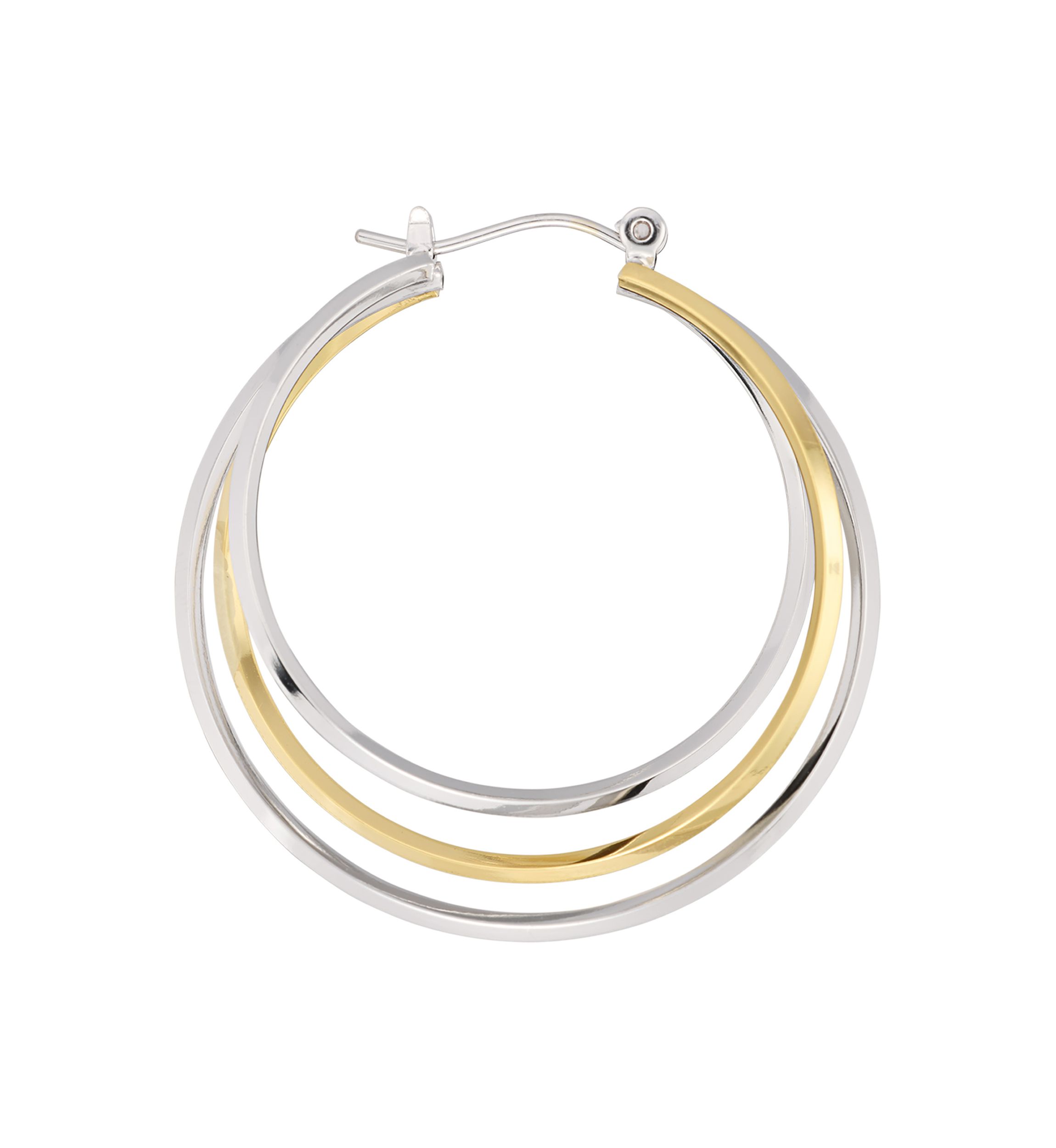 Two Tone Plated Triple Row Bypass Hoop Earrings