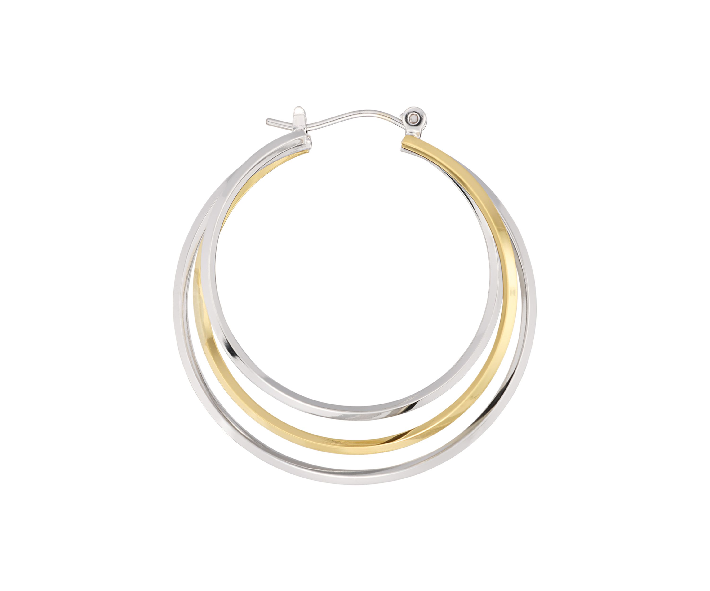 Two Tone Plated Triple Row Bypass Hoop Earrings
