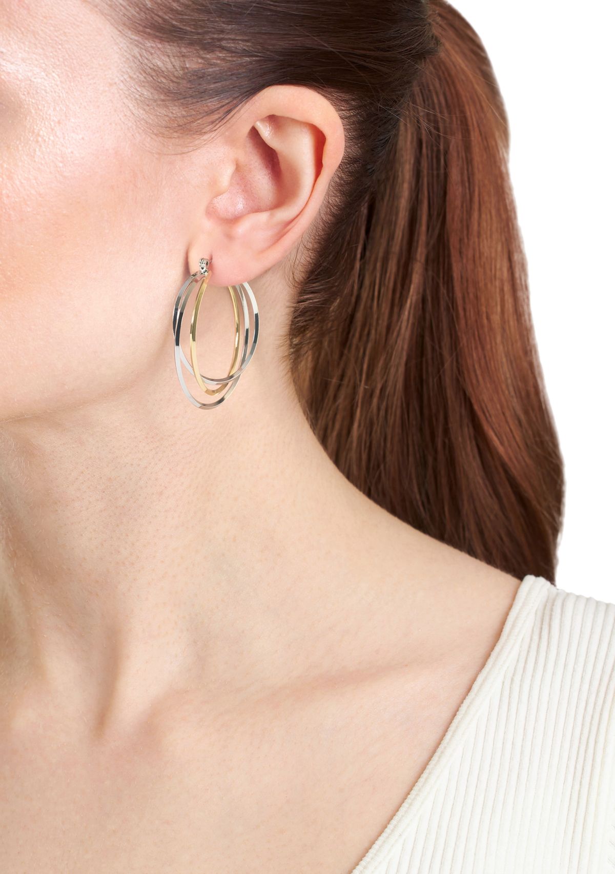 Two Tone Plated Triple Row Bypass Hoop Earrings