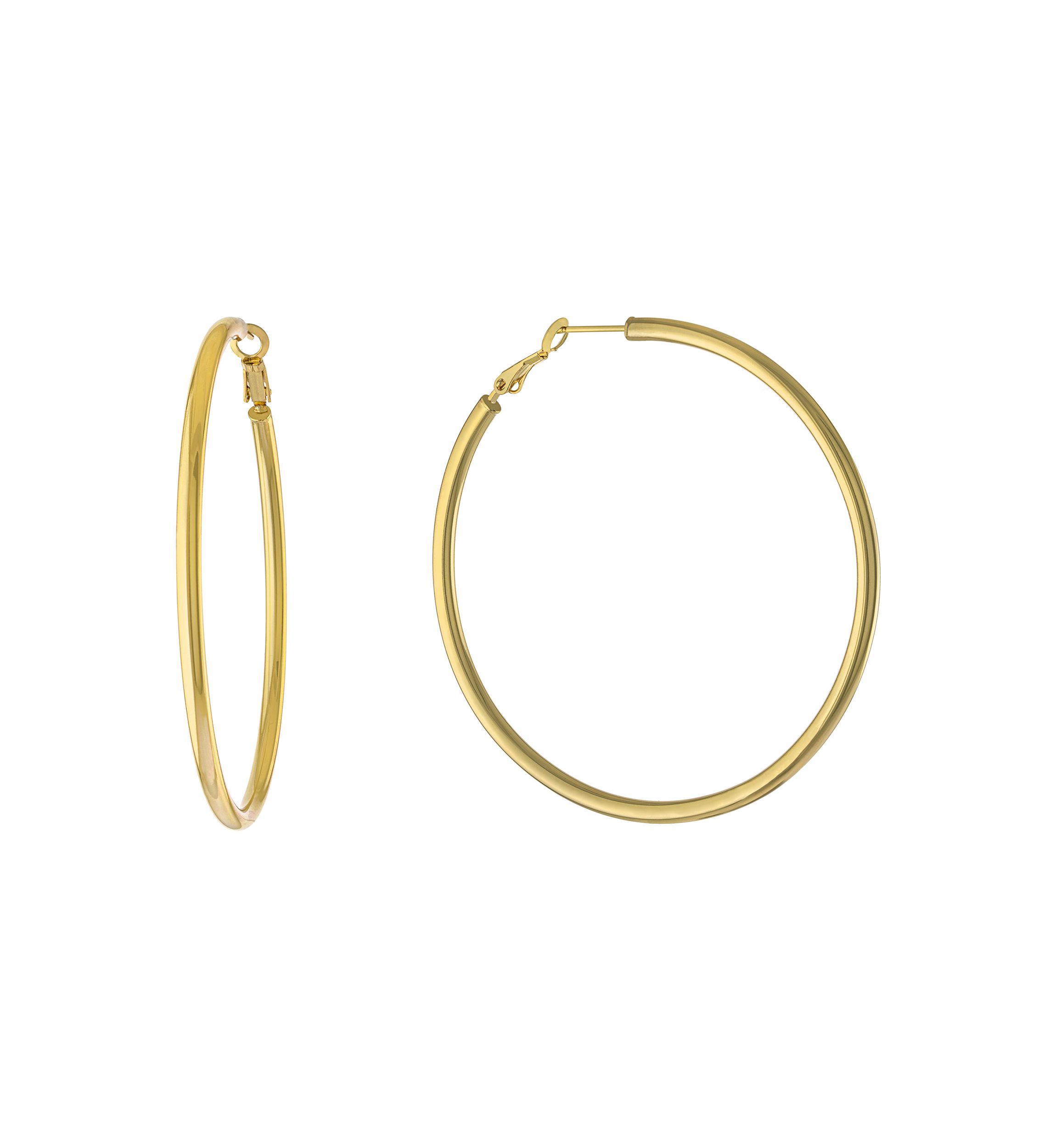 Silver Plated 2.5" High Polished Tube Clutchless Hoop Earrings  