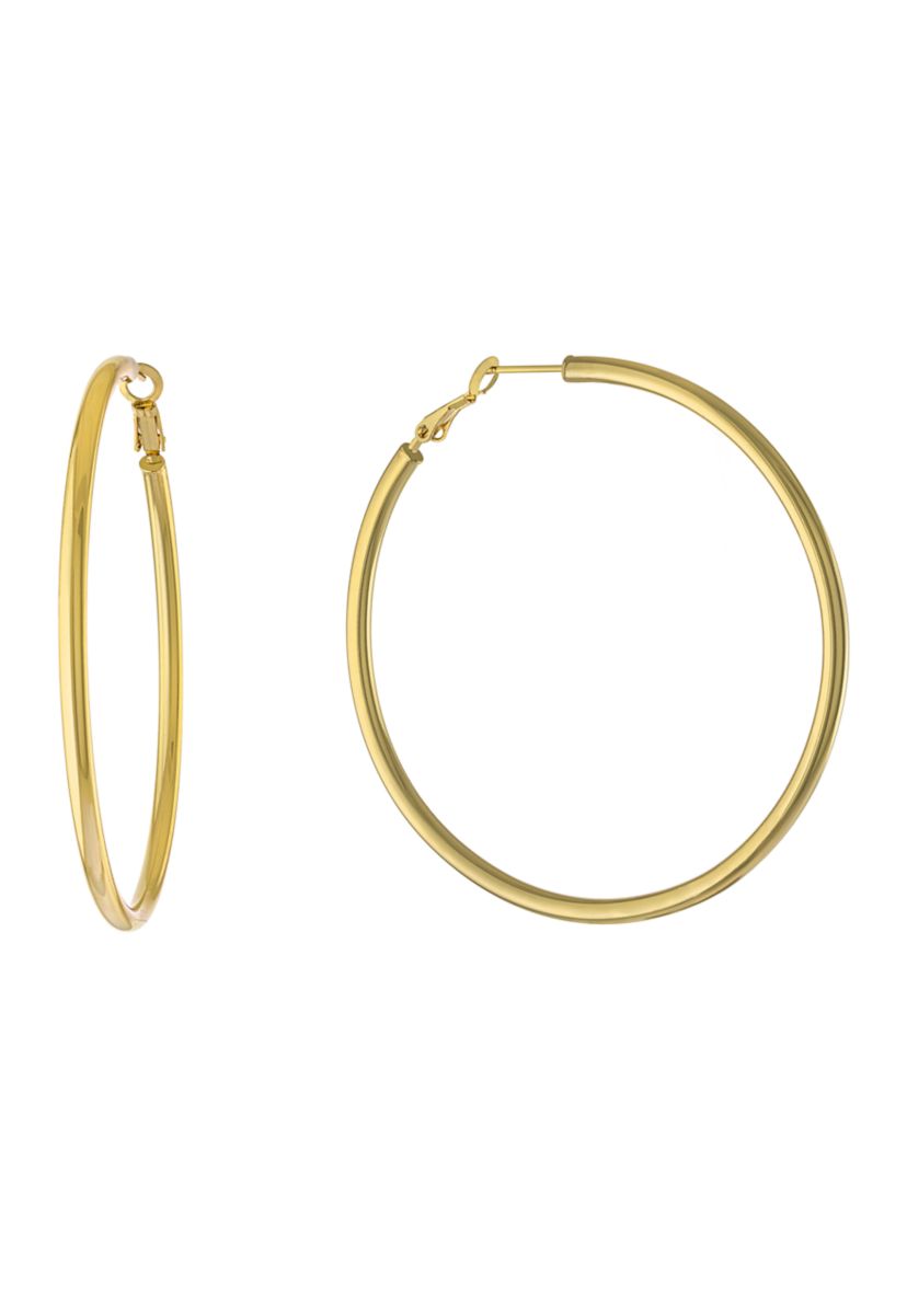 Silver Plated 2.5" High Polished Tube Clutchless Hoop Earrings  