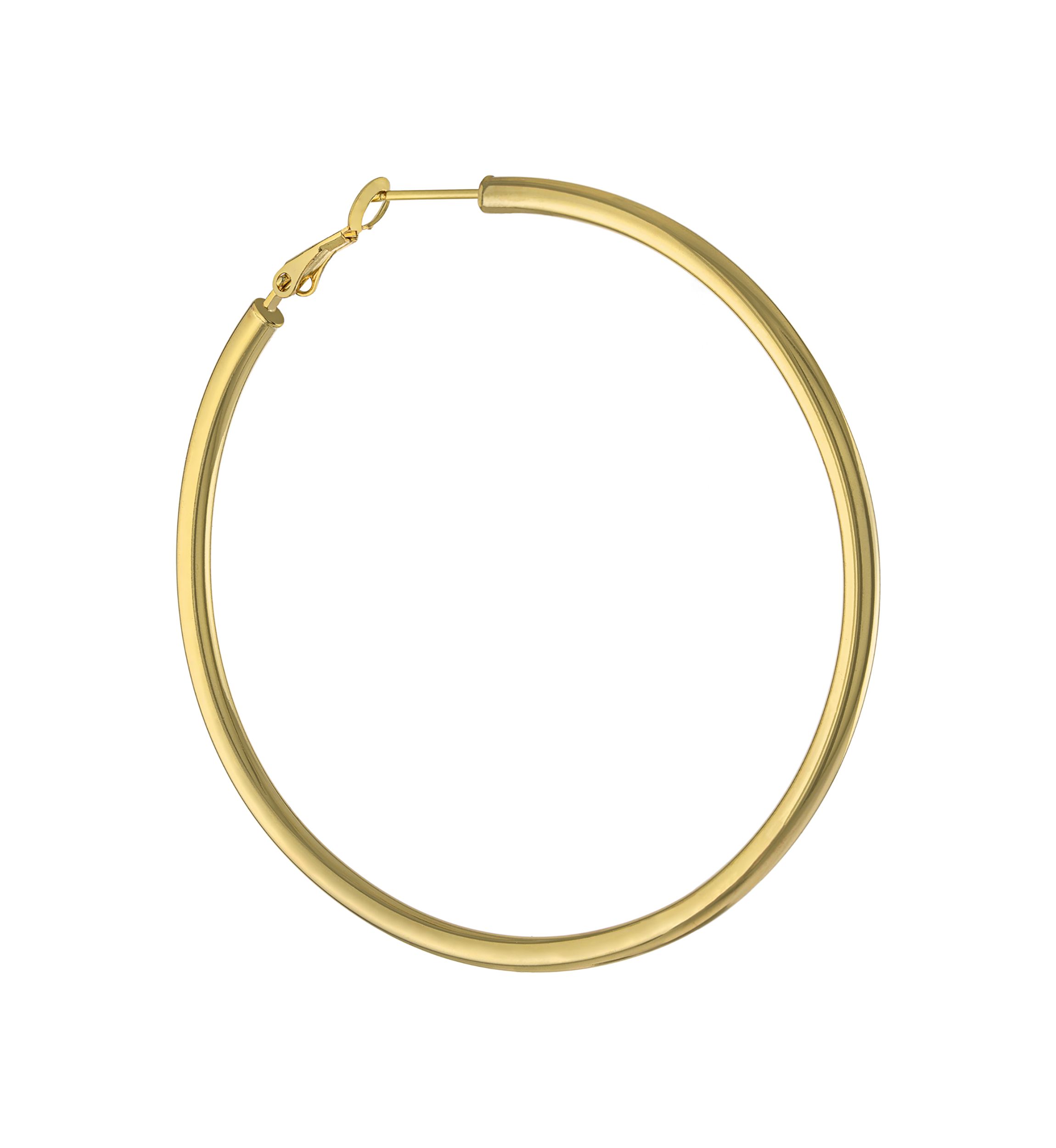 Silver Plated 2.5" High Polished Tube Clutchless Hoop Earrings  