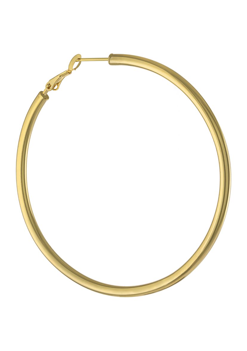 Silver Plated 2.5" High Polished Tube Clutchless Hoop Earrings  