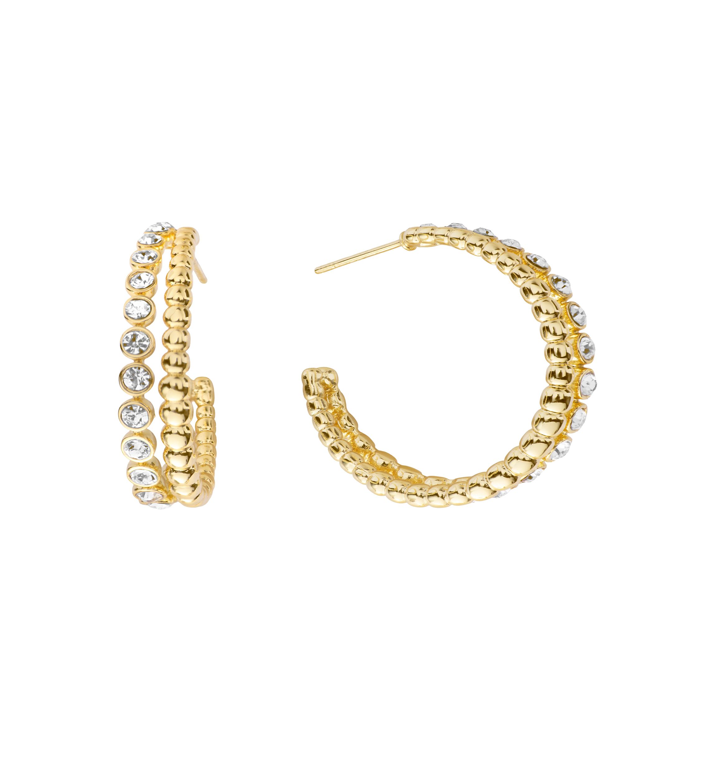 Crystal Bezel Pave Double Hoop Earrings