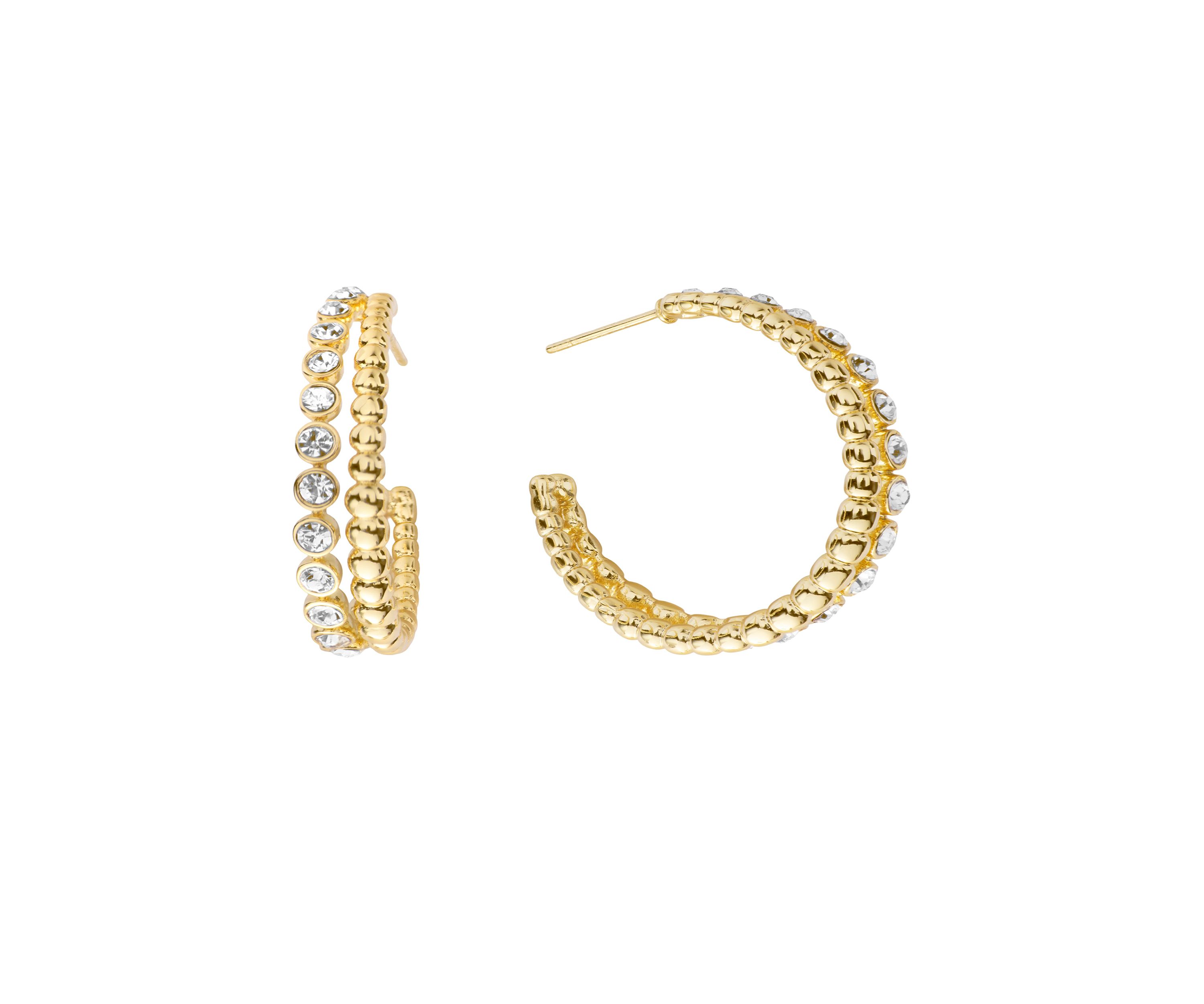 Crystal Bezel Pave Double Hoop Earrings