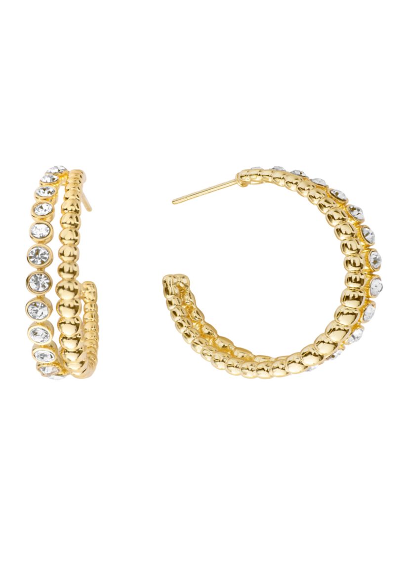 Crystal Bezel Pave Double Hoop Earrings