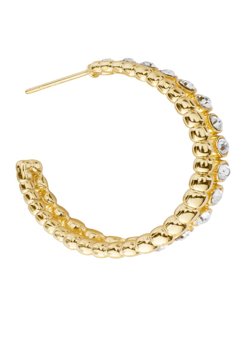 Crystal Bezel Pave Double Hoop Earrings