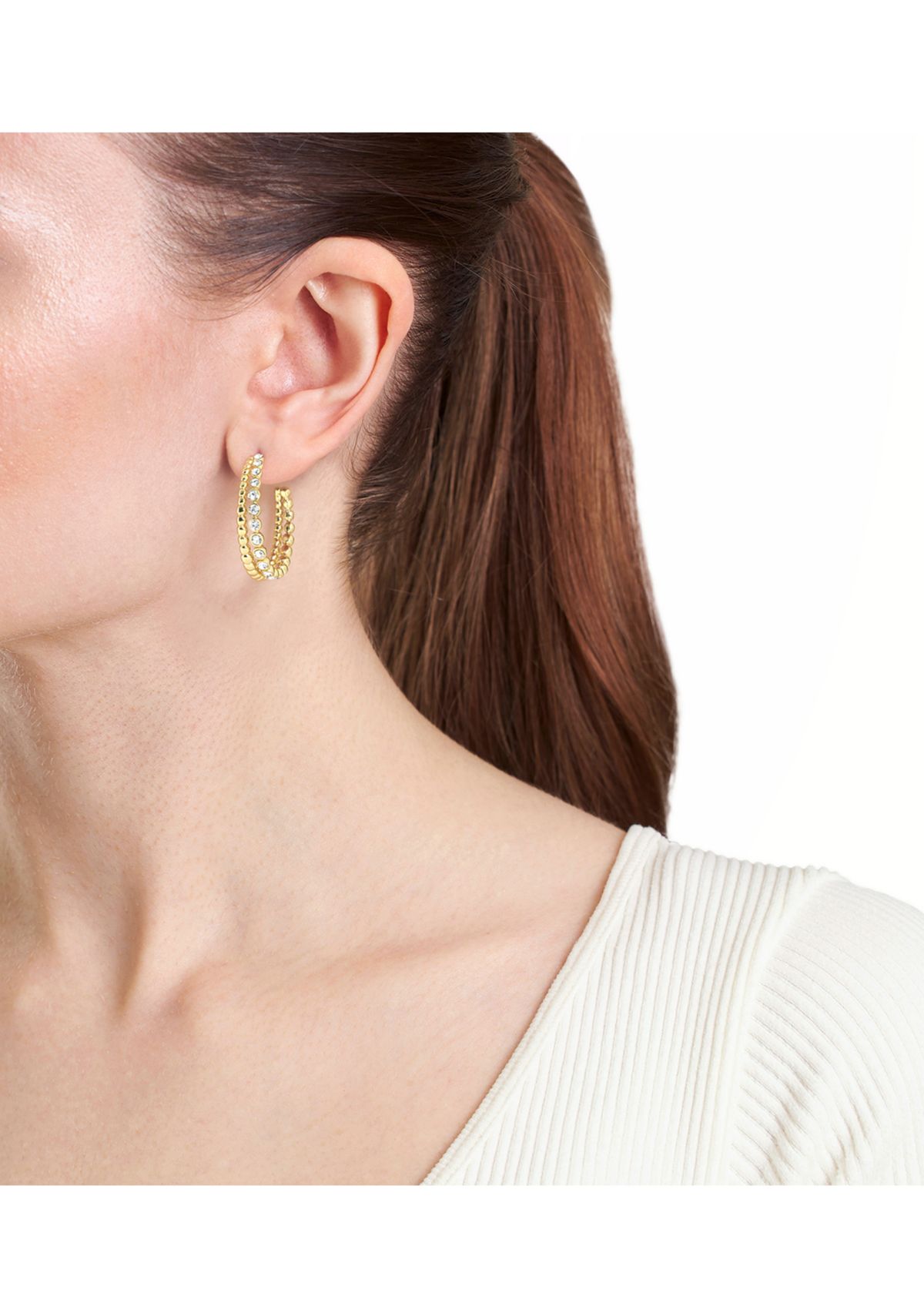 Crystal Bezel Pave Double Hoop Earrings