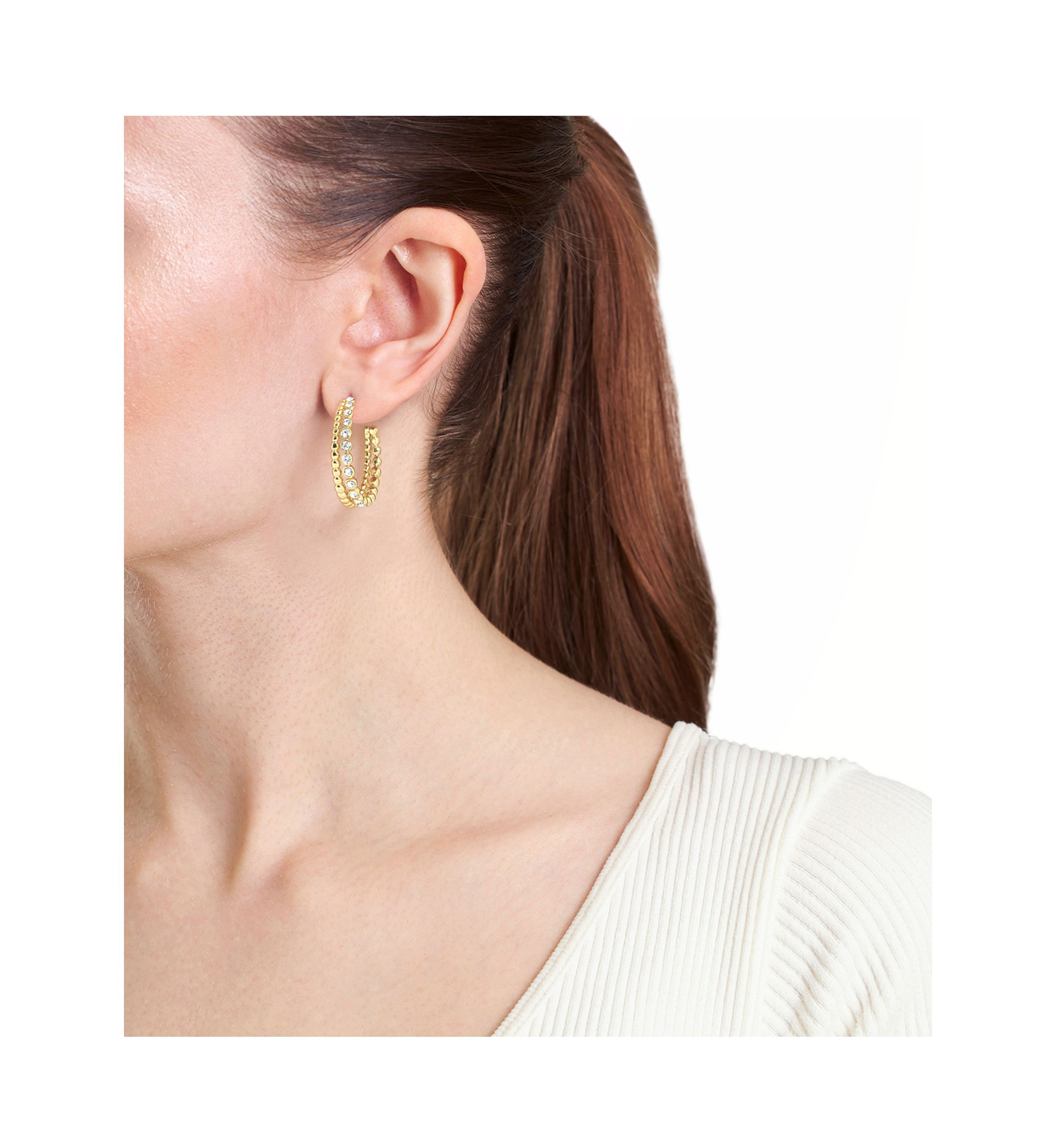 Crystal Bezel Pave Double Hoop Earrings
