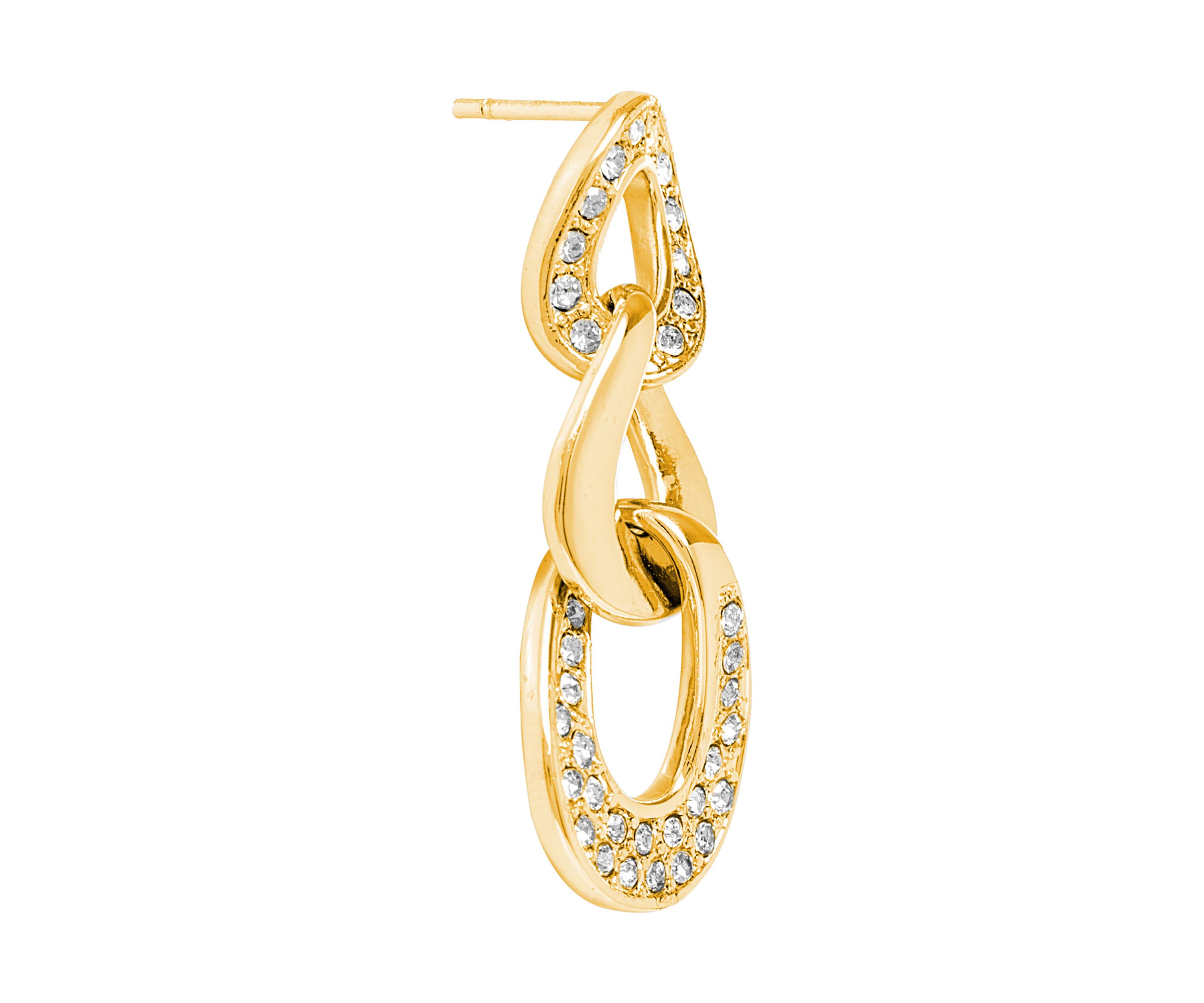 Gold Plated Crystal Pavé Triple Link Post Drop Earrings