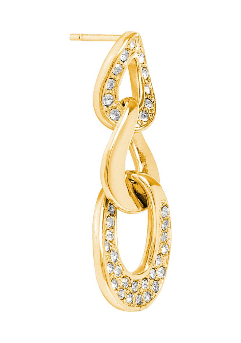 Gold Plated Crystal Pavé Triple Link Post Drop Earrings
