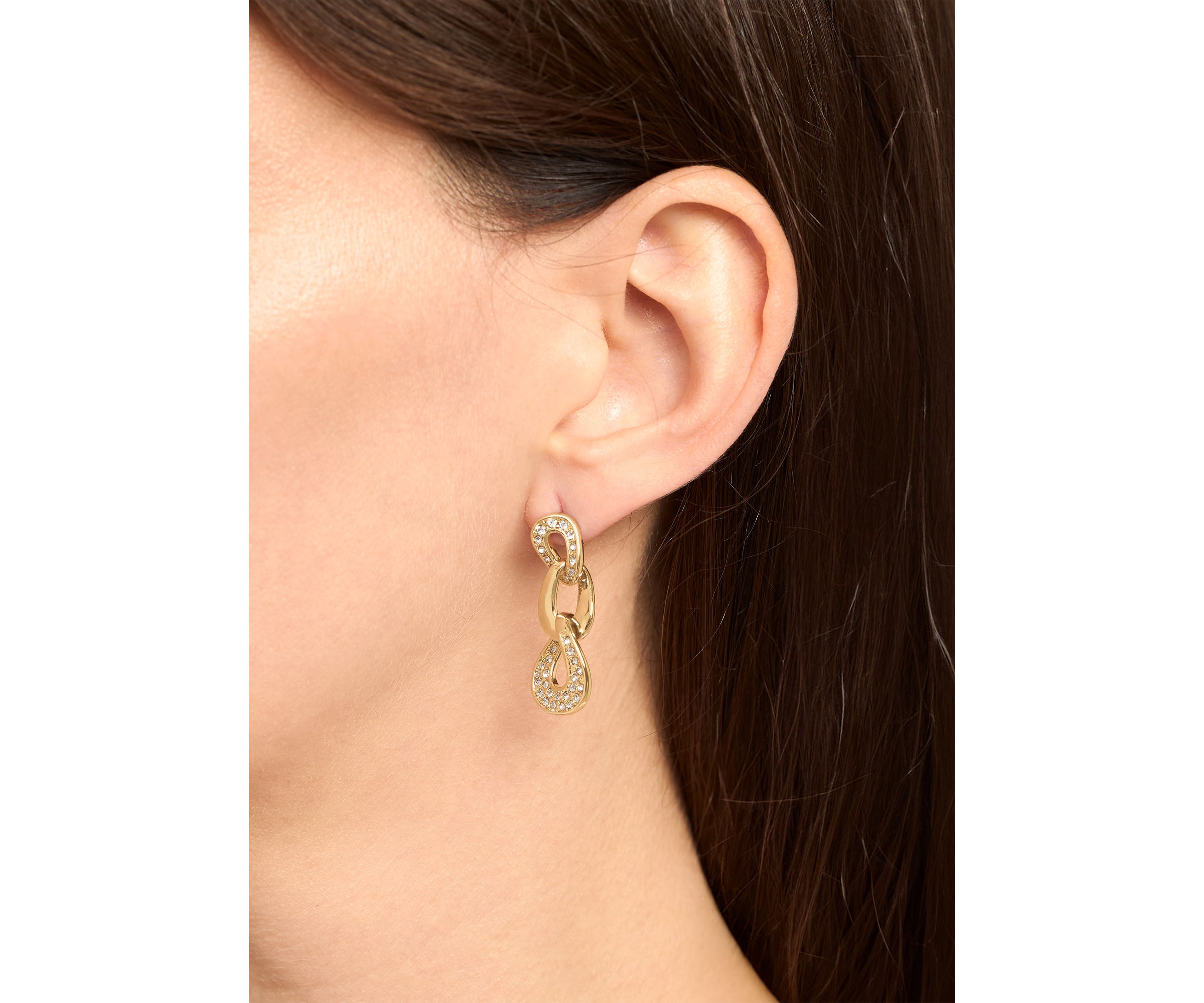 Gold Plated Crystal Pavé Triple Link Post Drop Earrings