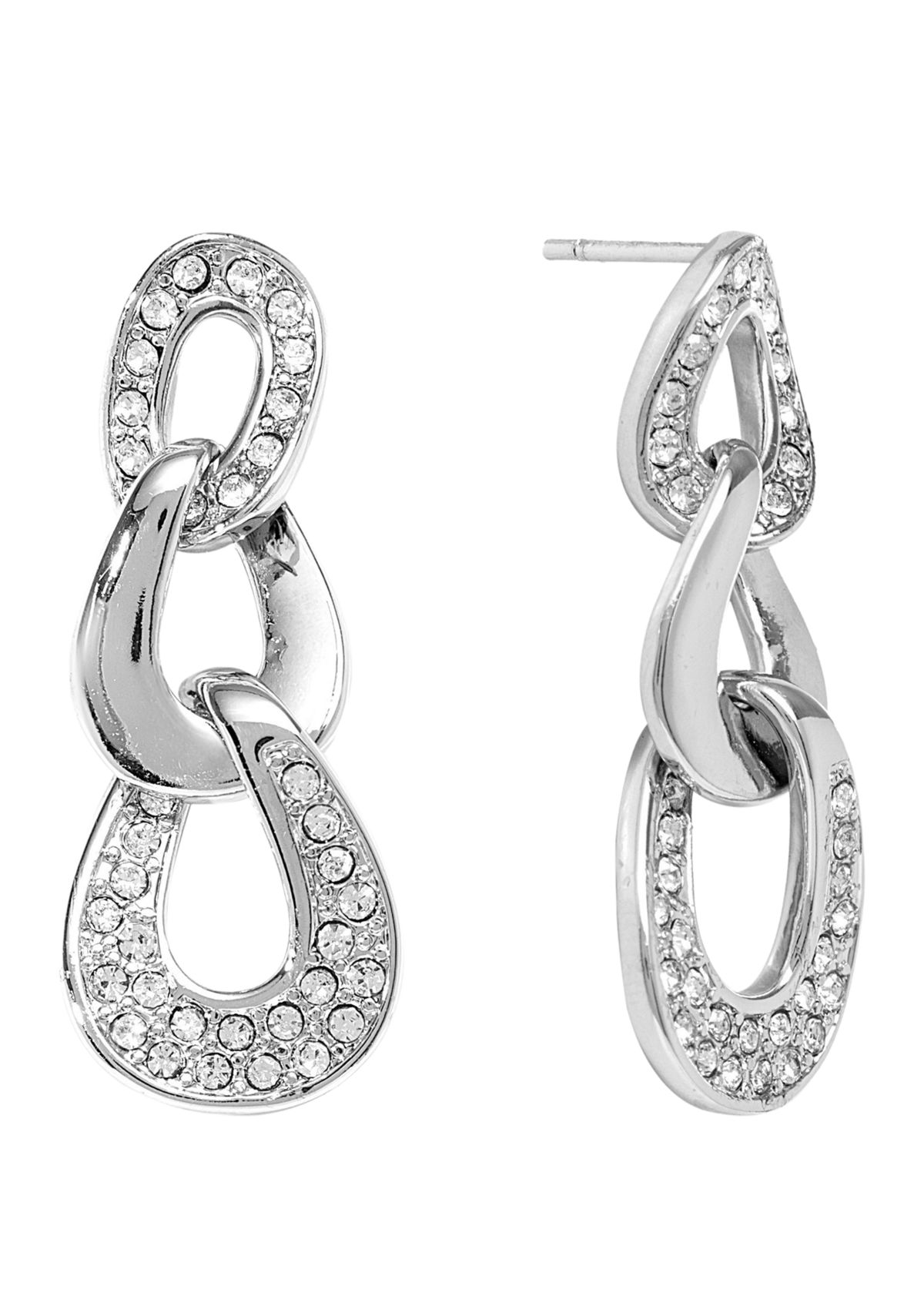  Crystal Pavé Link Post Drop Earrings