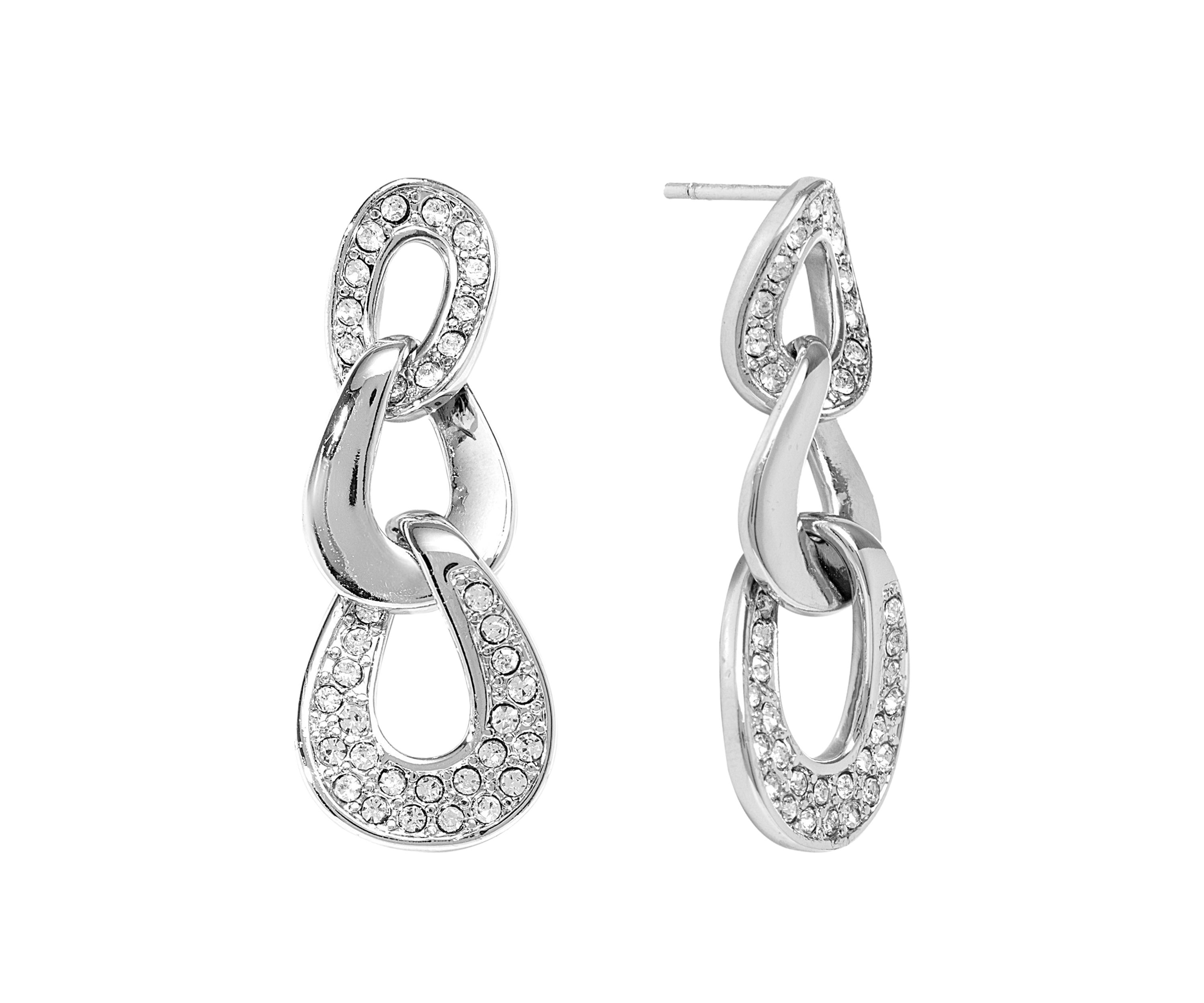  Crystal Pavé Link Post Drop Earrings