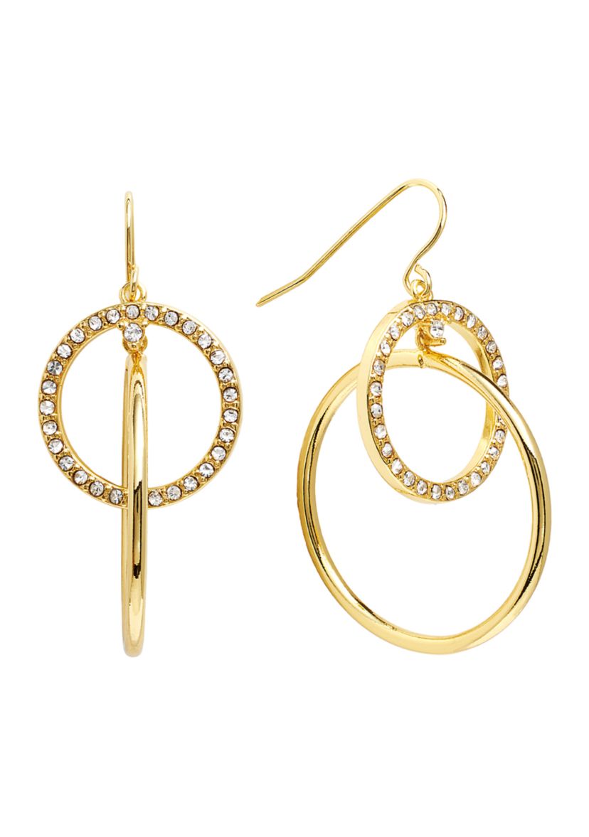 Gold Plated Crystal Pave Interlocking Circles Drop Earrings