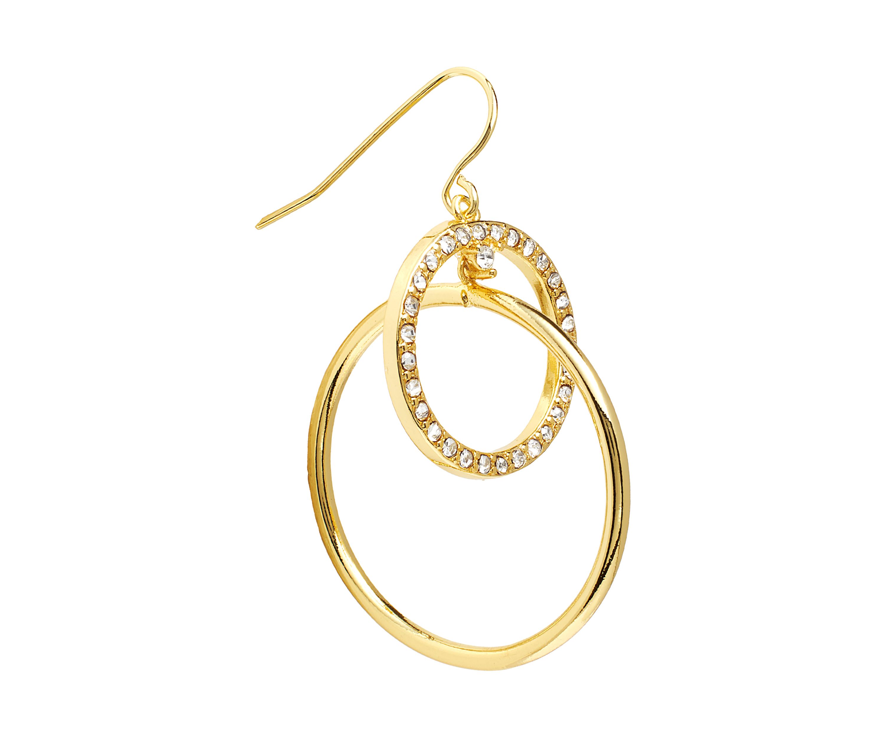 Gold Plated Crystal Pave Interlocking Circles Drop Earrings
