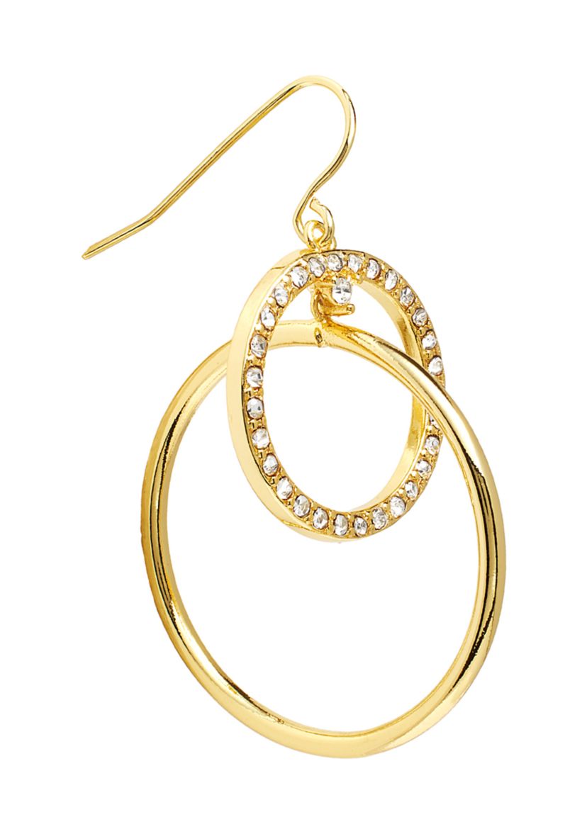 Gold Plated Crystal Pave Interlocking Circles Drop Earrings