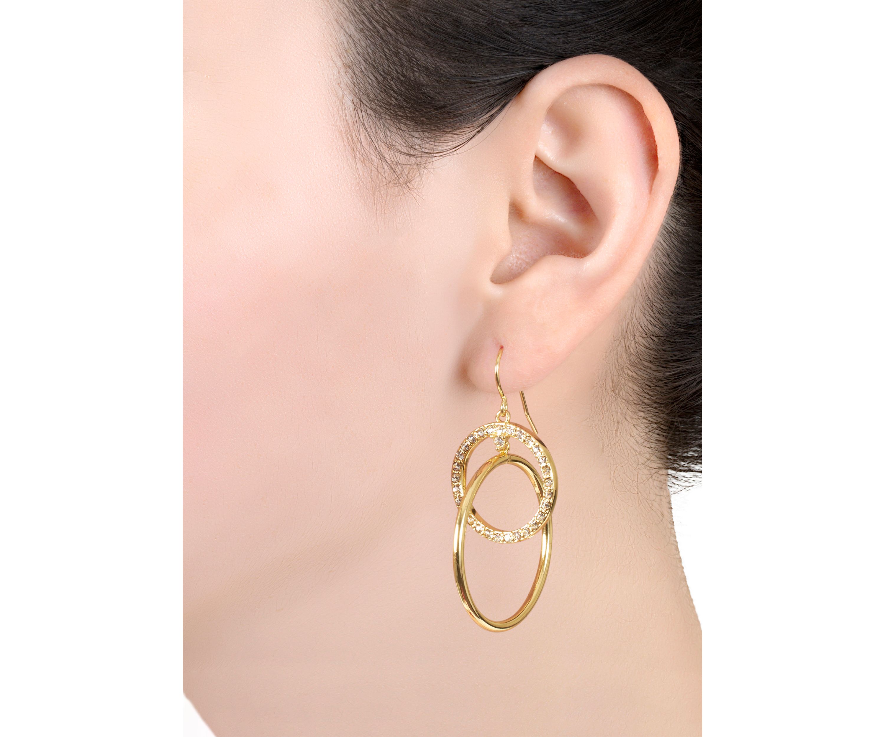 Gold Plated Crystal Pave Interlocking Circles Drop Earrings
