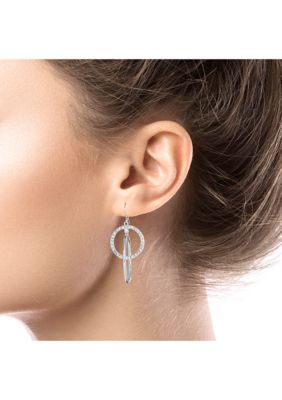 Silver Plated High Polished and Crystal Pavé Interlocking Circle Drop Earrings