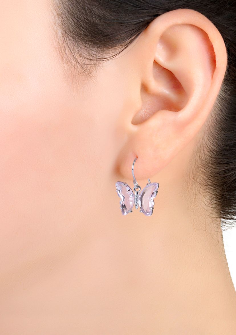Silver Plated Crystal Butterfly Drop Earrings
