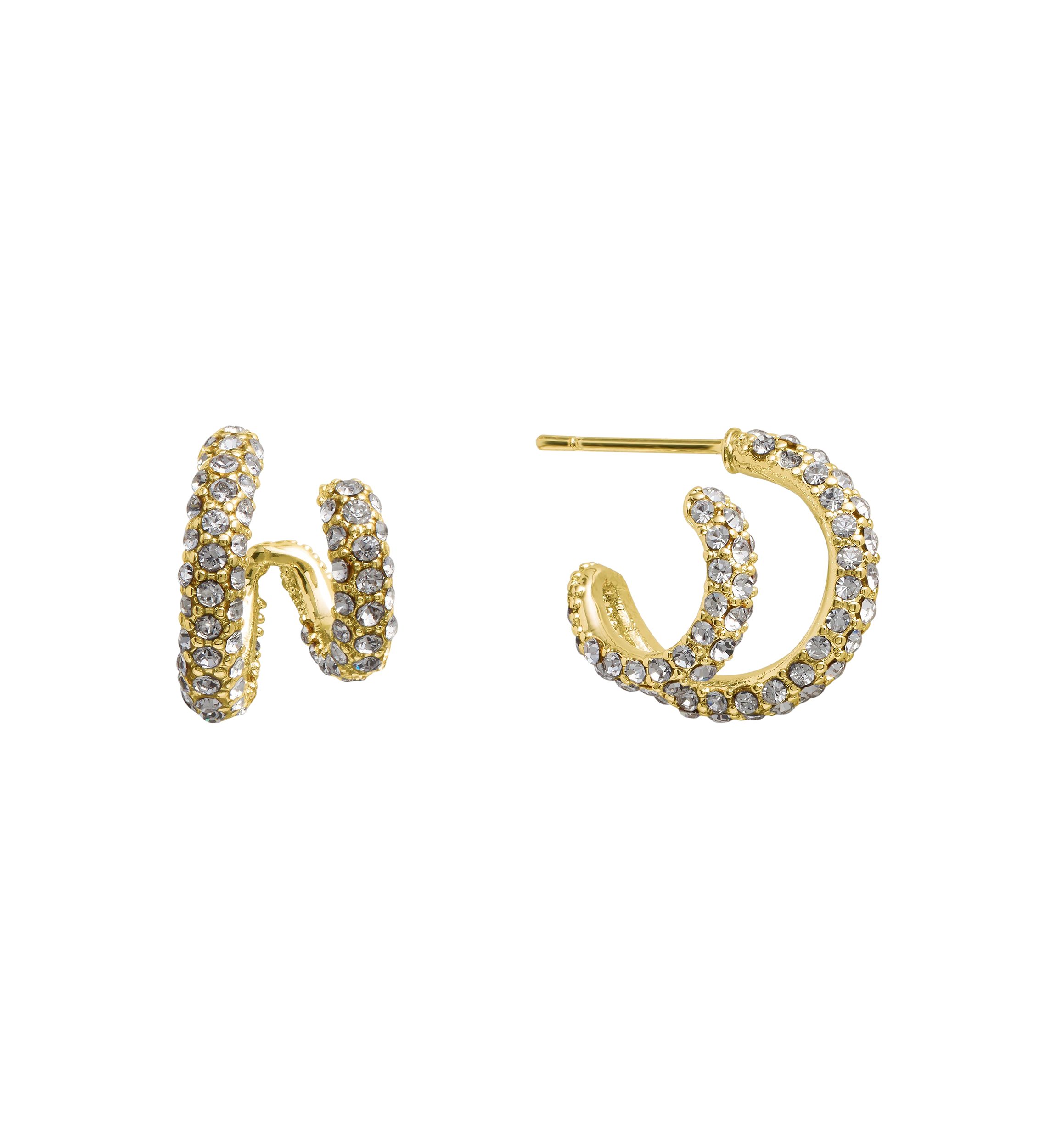 Gold Plated .56" Crystal Pavé Chunky Double Hoop Earrings