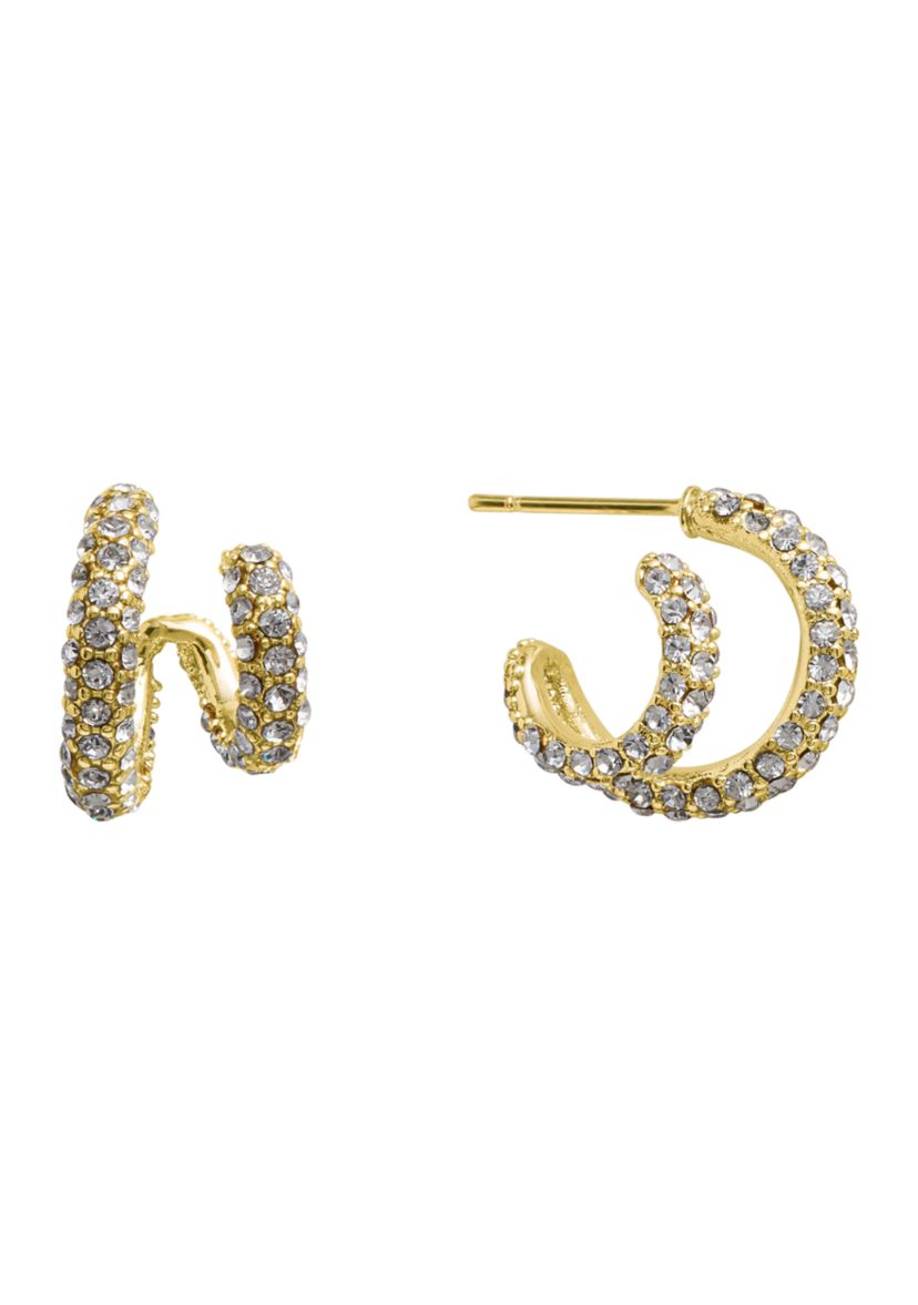 Gold Plated .56" Crystal Pavé Chunky Double Hoop Earrings