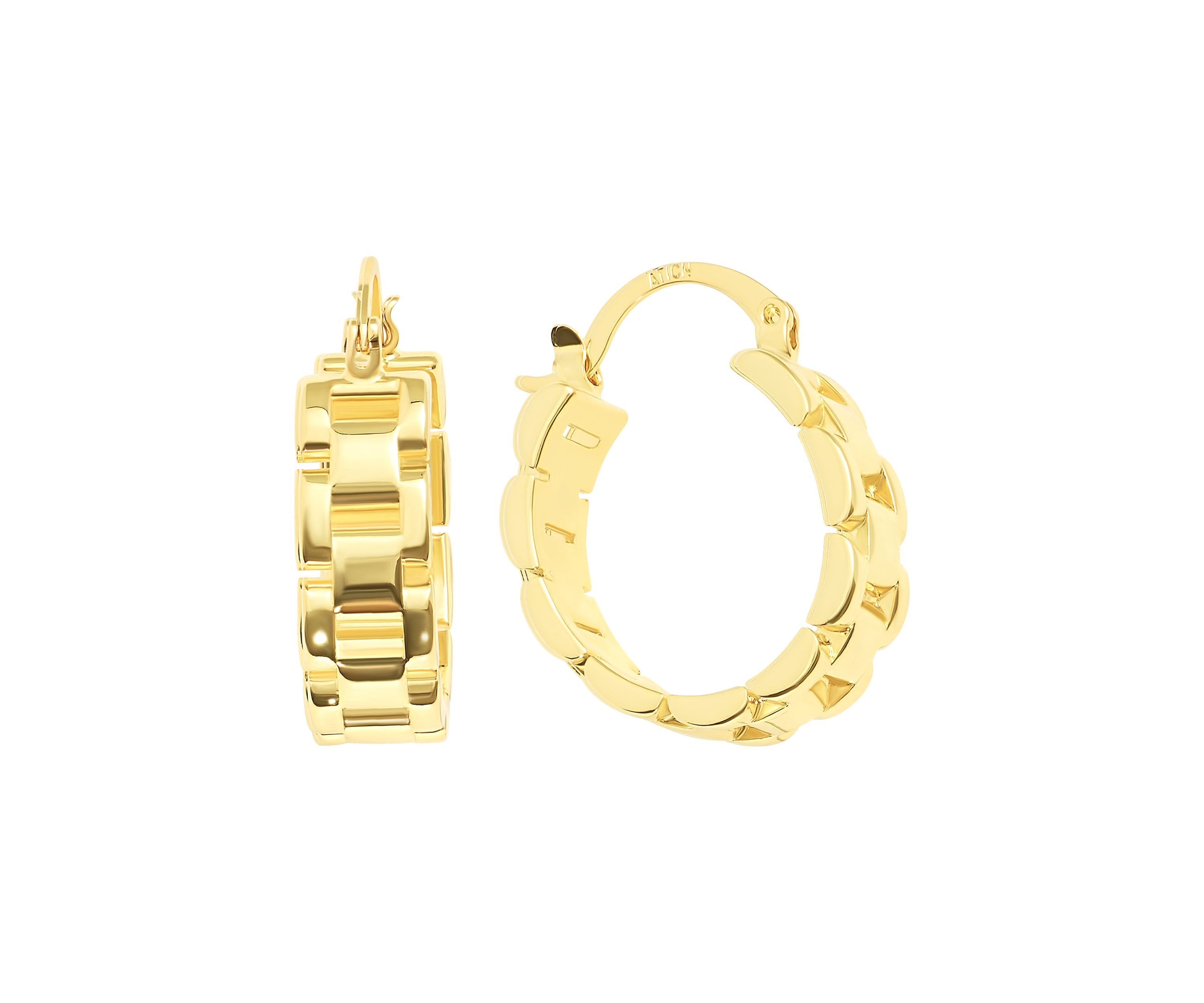 Gold Plated Thick Link Click Top Hoop Earrings
