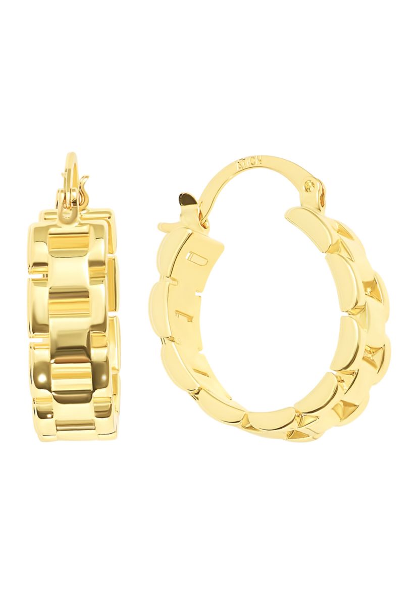 Gold Plated Thick Link Click Top Hoop Earrings