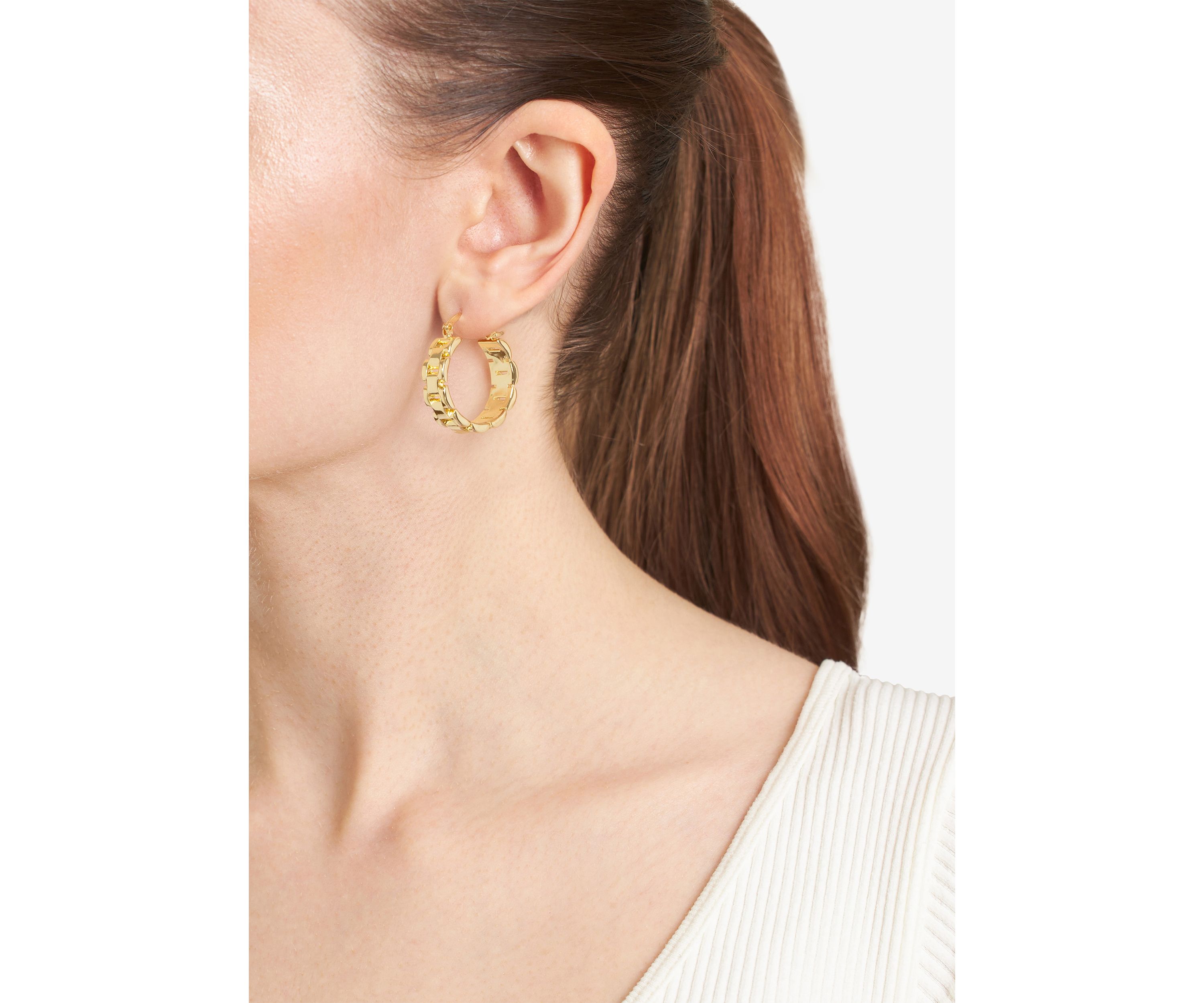 Gold Plated Thick Link Click Top Hoop Earrings