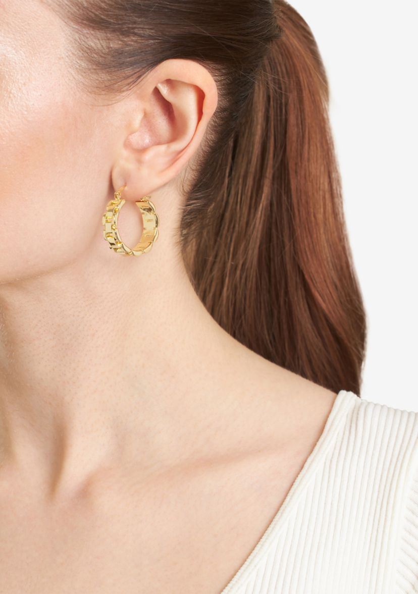 Gold Plated Thick Link Click Top Hoop Earrings