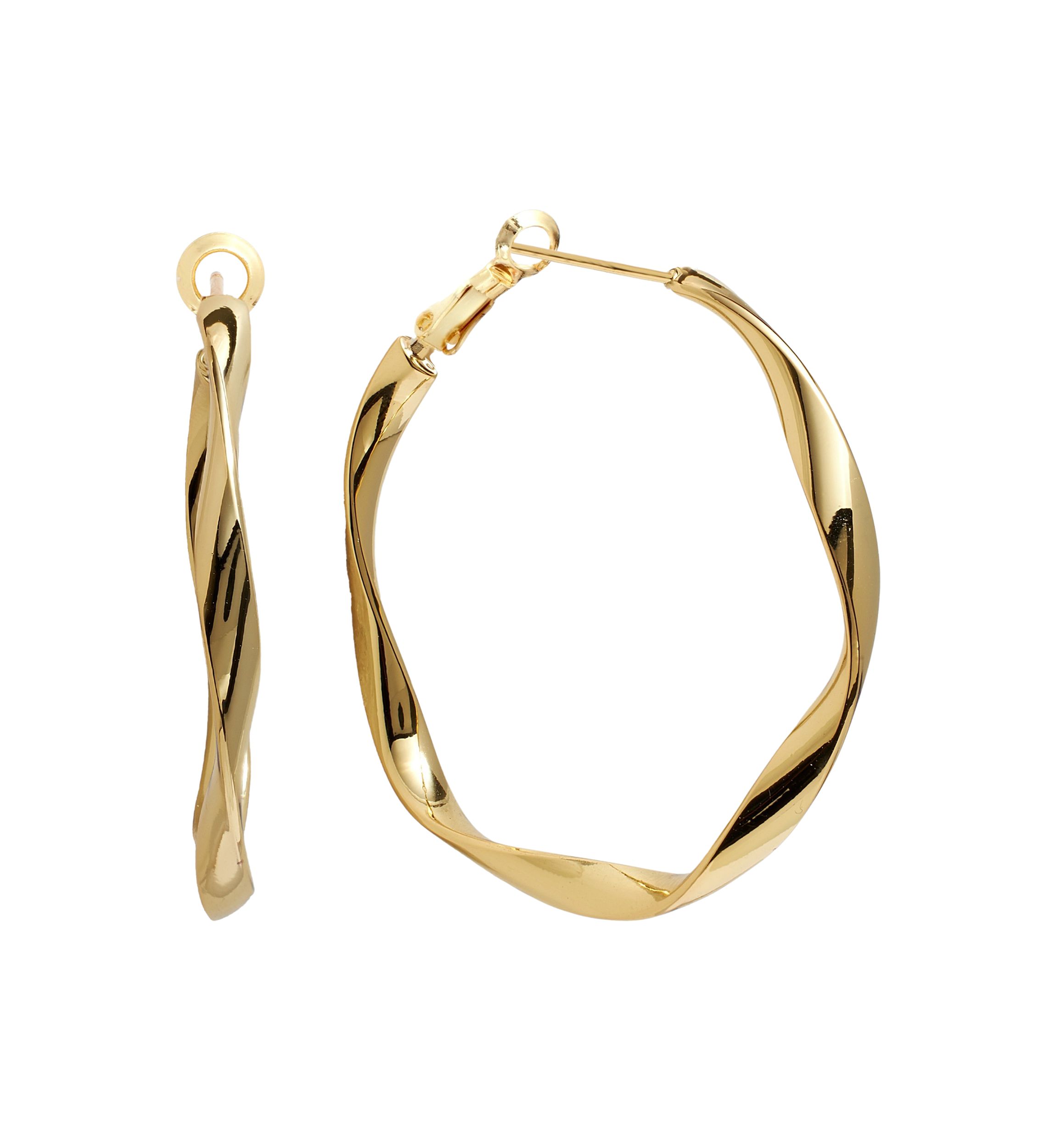 Gold Plated 1.46" Twisted Clutchless Hoop Earrings