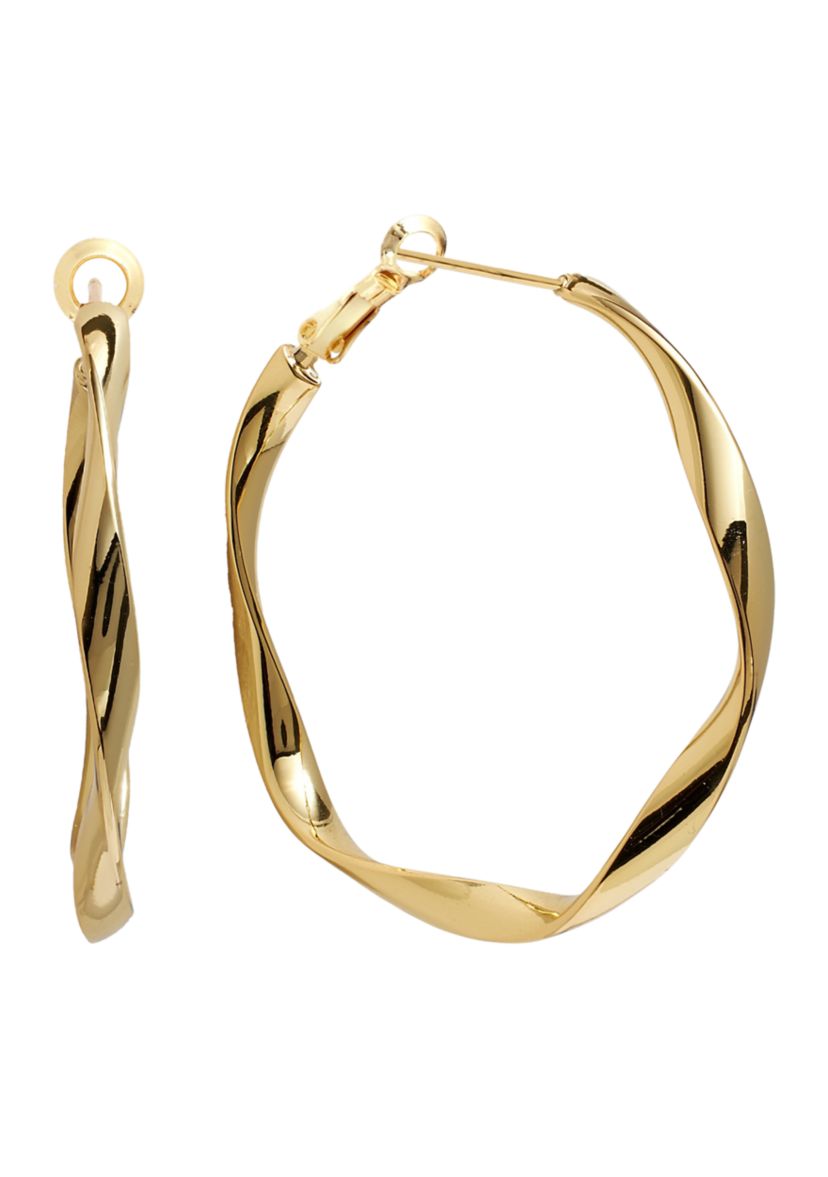 Gold Plated 1.46" Twisted Clutchless Hoop Earrings