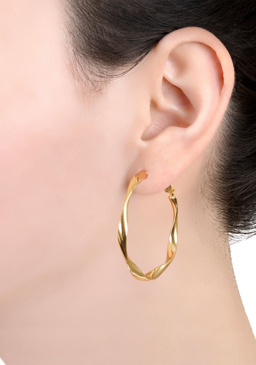 Gold Plated 1.46" Twisted Clutchless Hoop Earrings