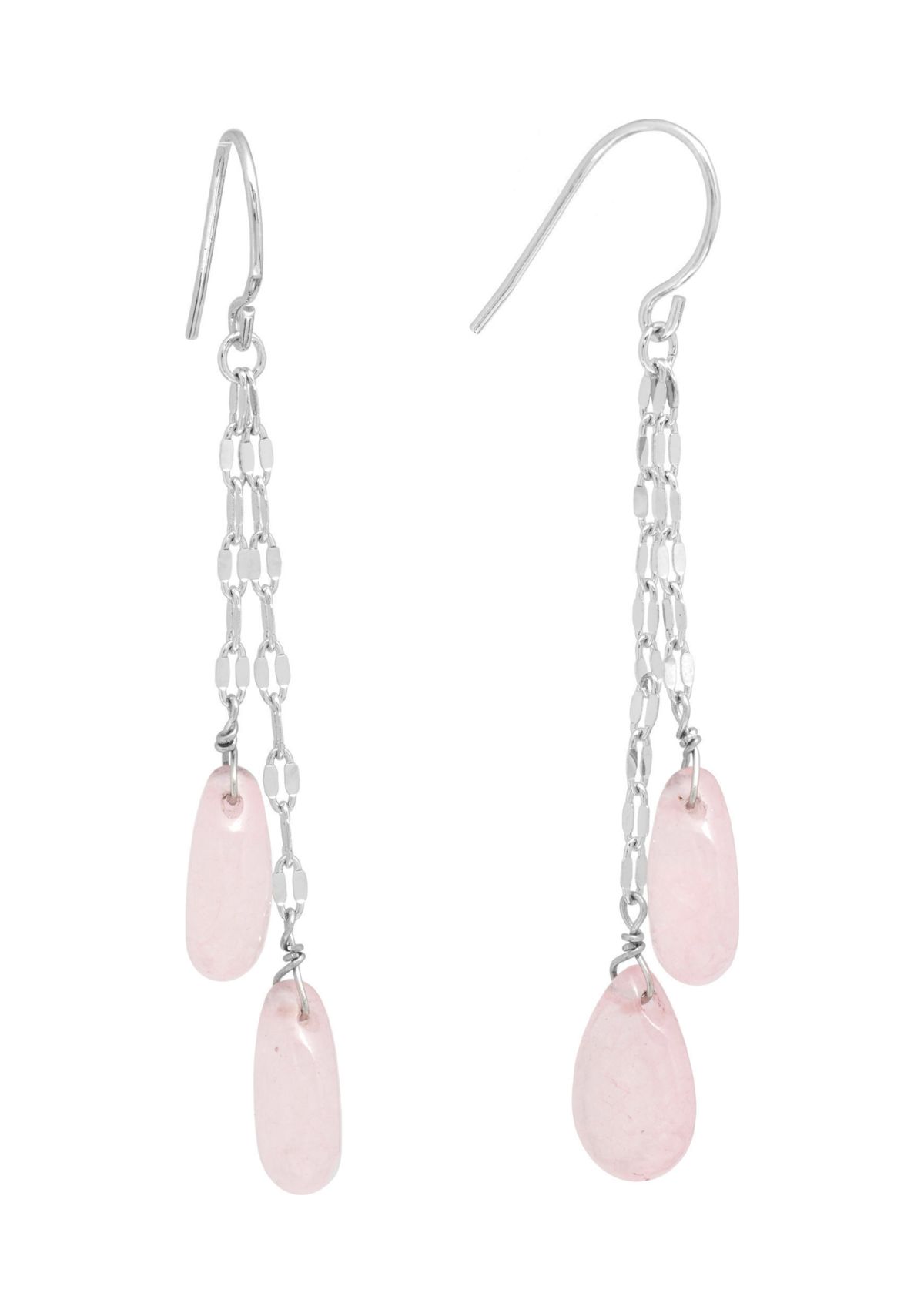 Plated Genuine Stone Double Teardrop Mirror Chain Drop Earrings