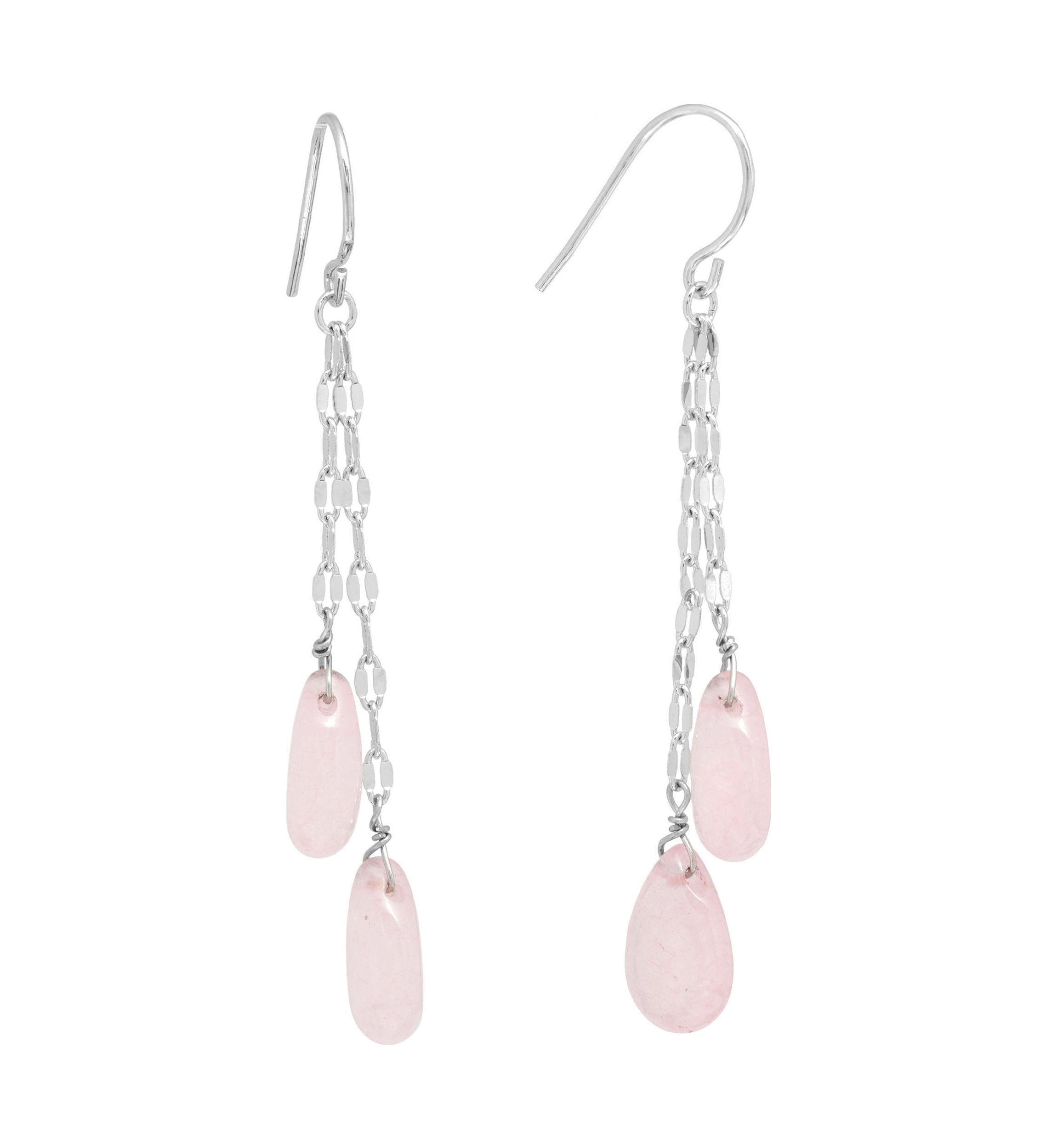 Plated Genuine Stone Double Teardrop Mirror Chain Drop Earrings