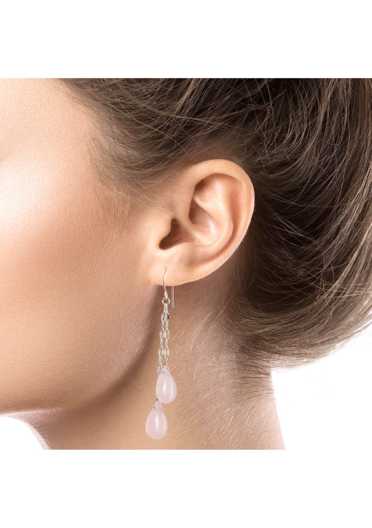 Plated Genuine Stone Double Teardrop Mirror Chain Drop Earrings