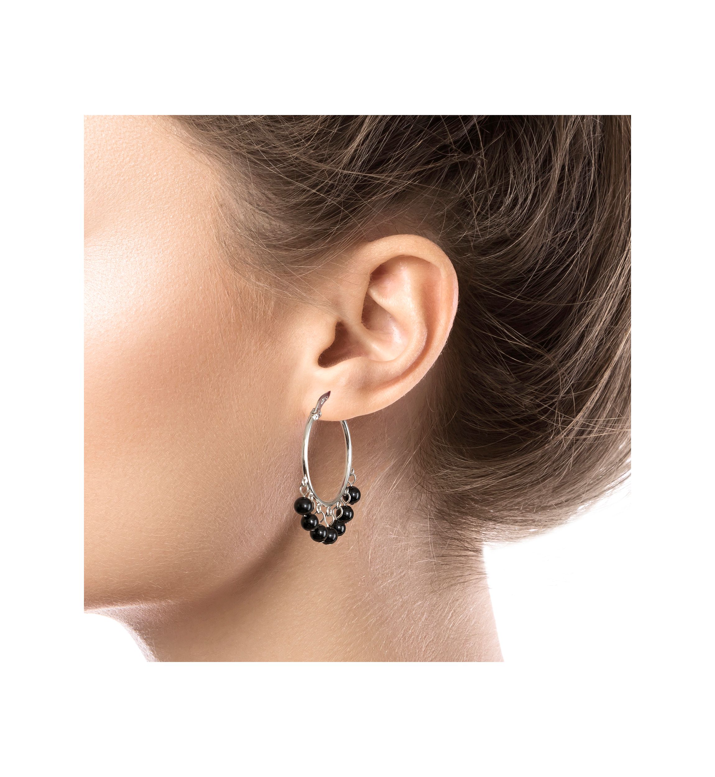 Silver Plated Genuine Stone Multi Bead Click Top Hoop Earrings