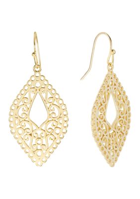 Belk Silverworks Filigree Marquise Gold Plated Drop Earrings