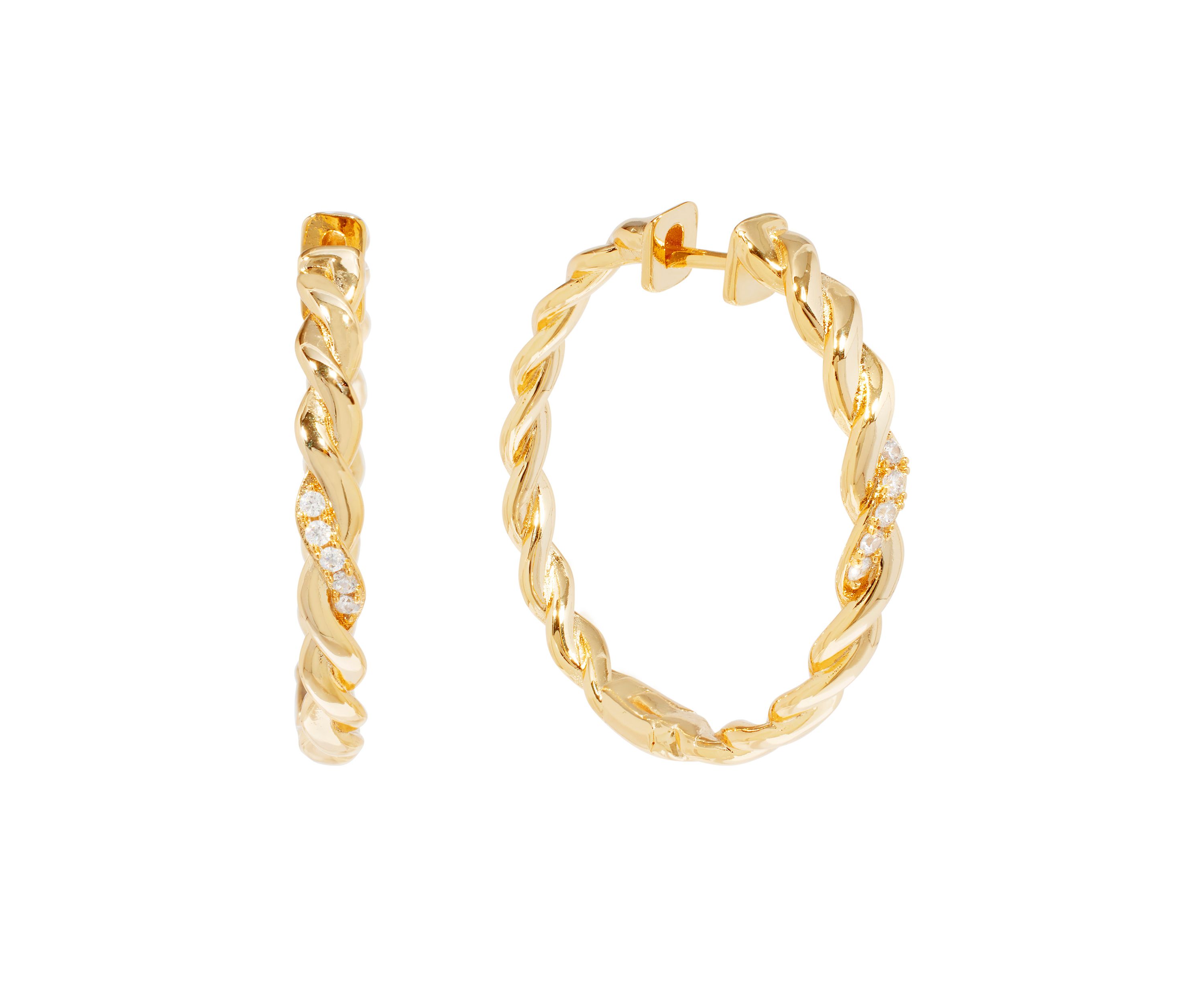 Gold Plated Cubic Zirconia Braided Click Top Hoop Earrings