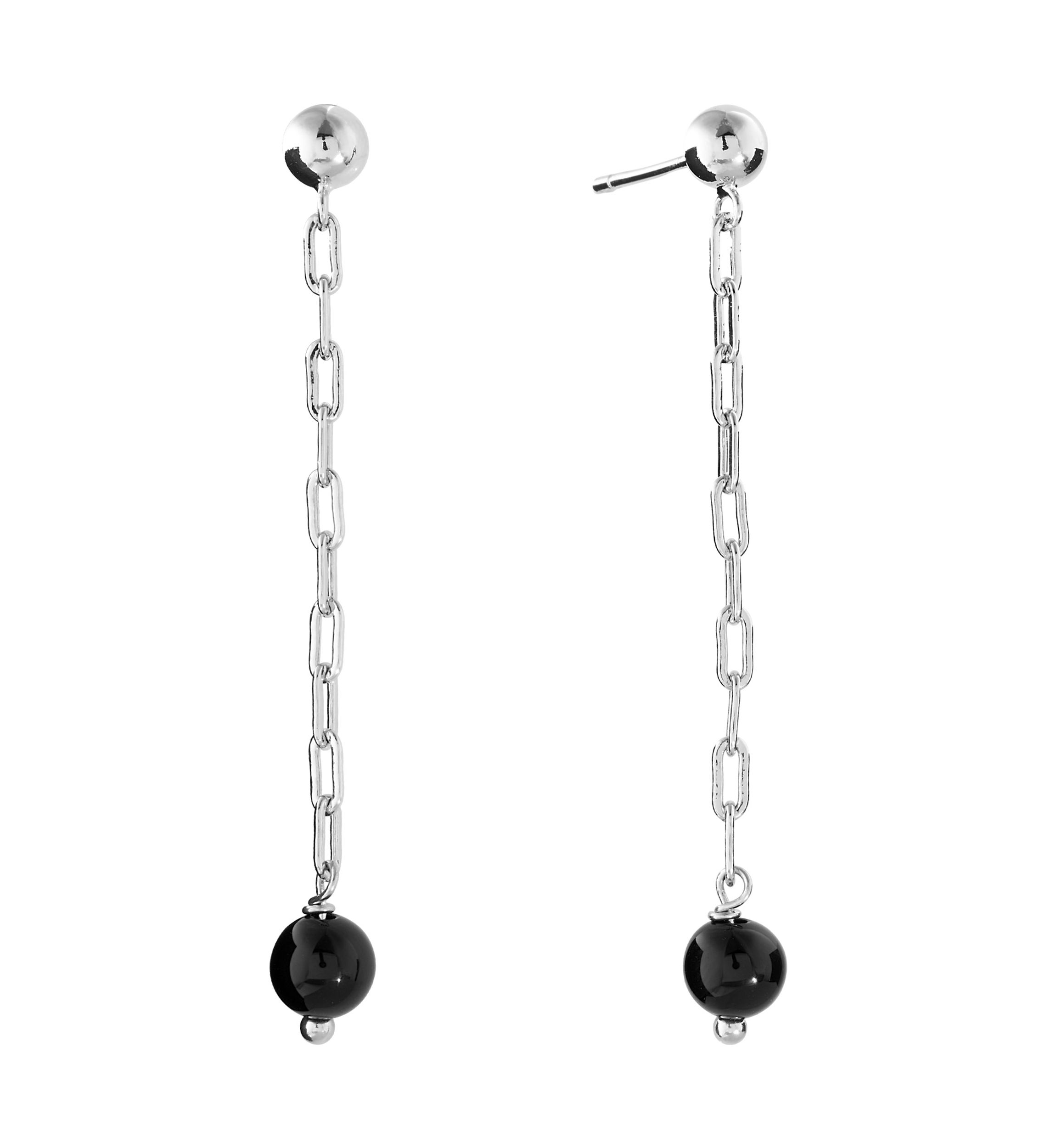Silver Plated Genuine Stone Ball Paperclip Chain Drop Earrings