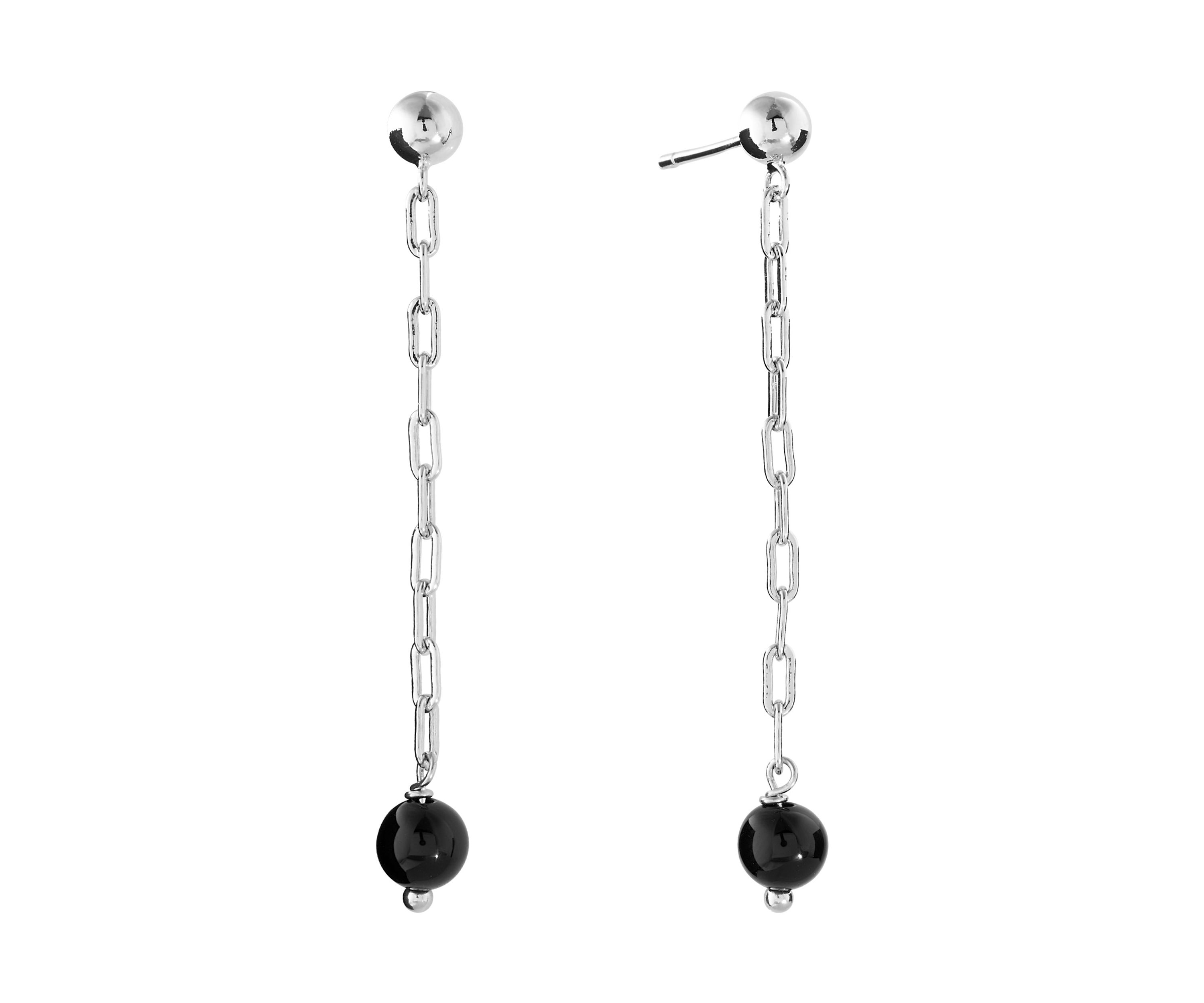 Silver Plated Genuine Stone Ball Paperclip Chain Drop Earrings