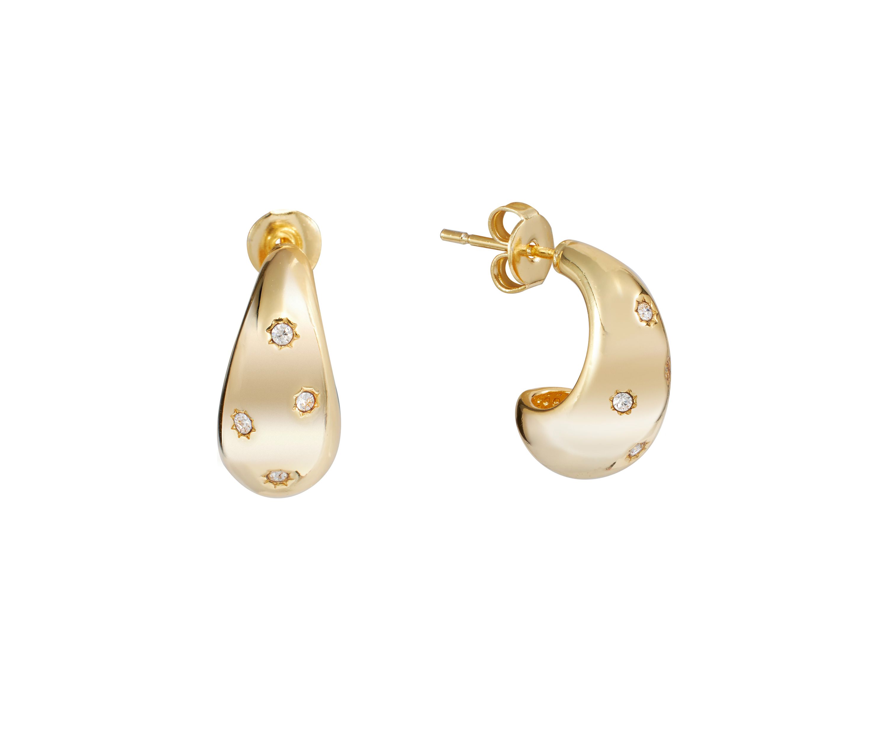 Gold Plated Crystal Starburst Post Hoop Earrings